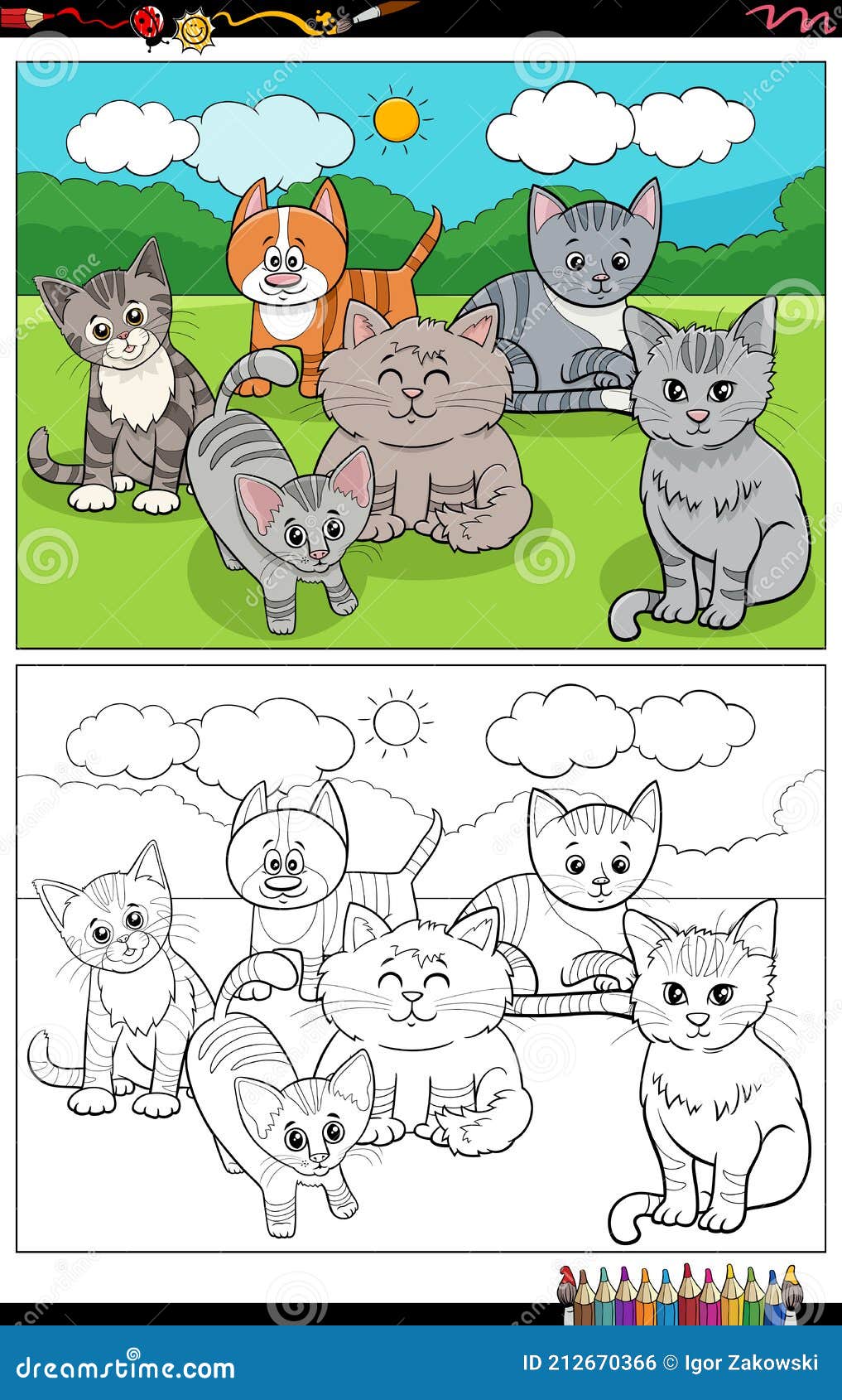 Dibujos Animados Graciosos Gatos Personajes Para Colorear Página De Libro Ilustración del Vector - Ilustración de color, colorido: 212670366 Dibujos Animados Graciosos Gatos Personajes Para Colorear Página De Libro Ilustración del Vector - Ilustración de color, colorido: 212670366