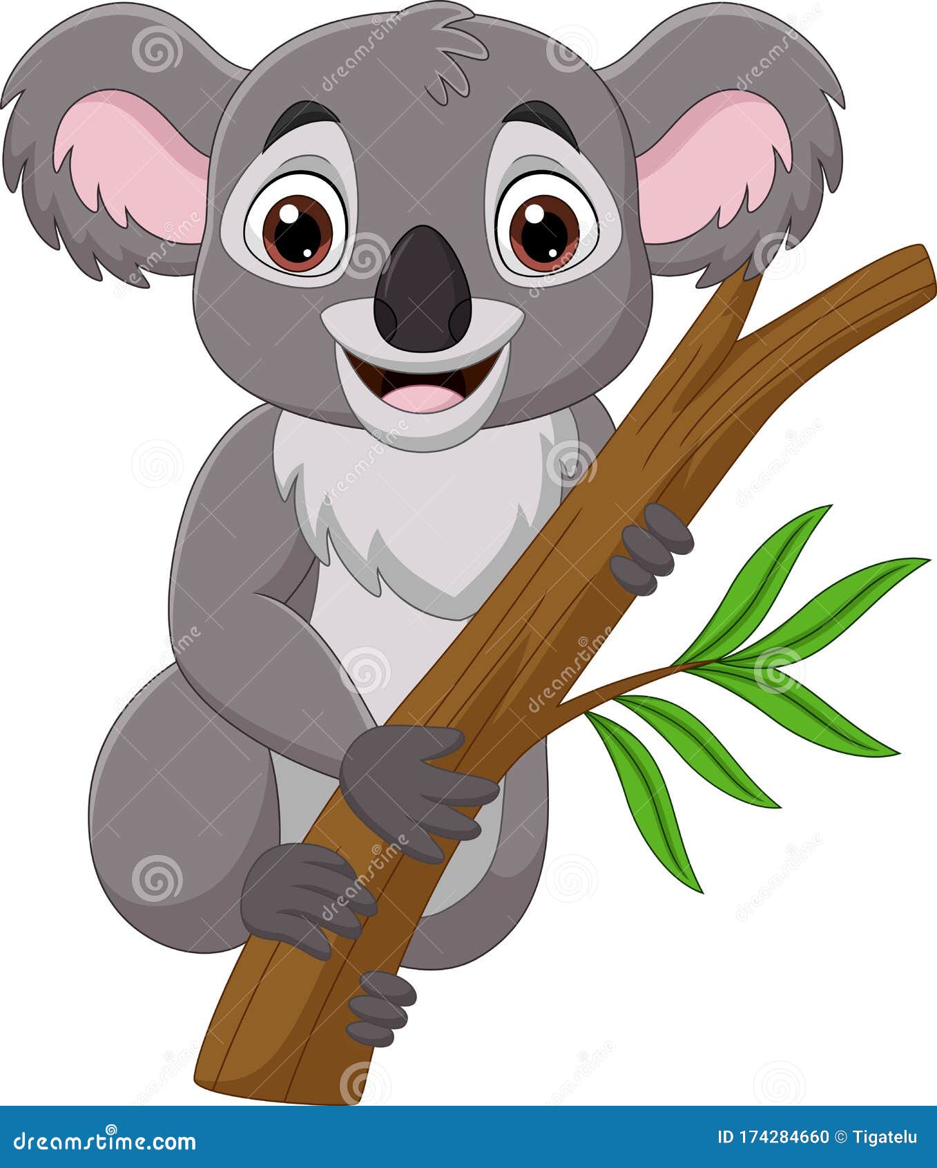 Dibujos Animados Koala En Una Rama De árbol Ilustración del Vector -  Ilustración de divertido, hoja: 174284660