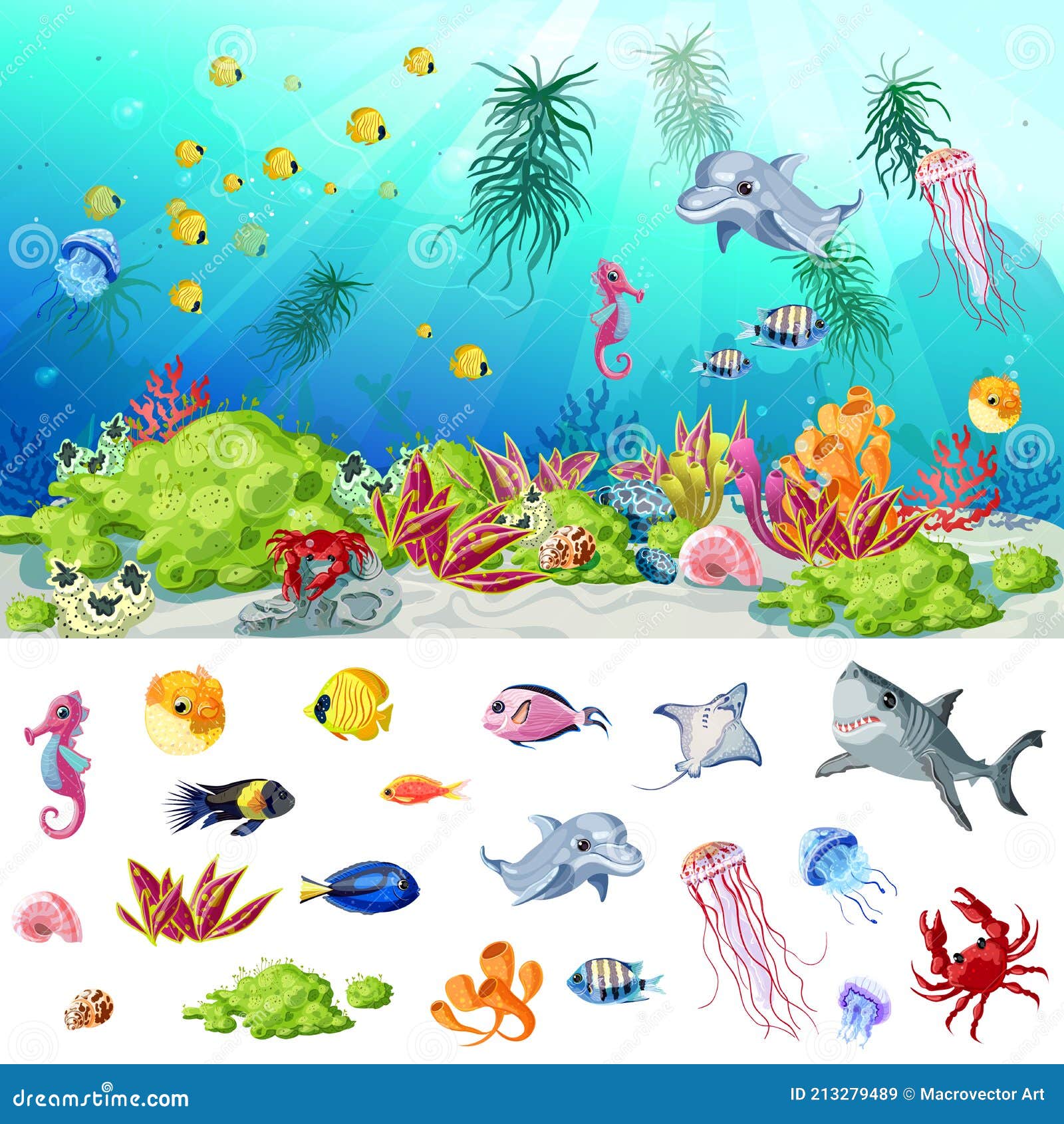 Dibujos Animados Mar Y Océano Vida Concepto Ilustración del Vector -  Ilustración de cubo, caballo: 213279489