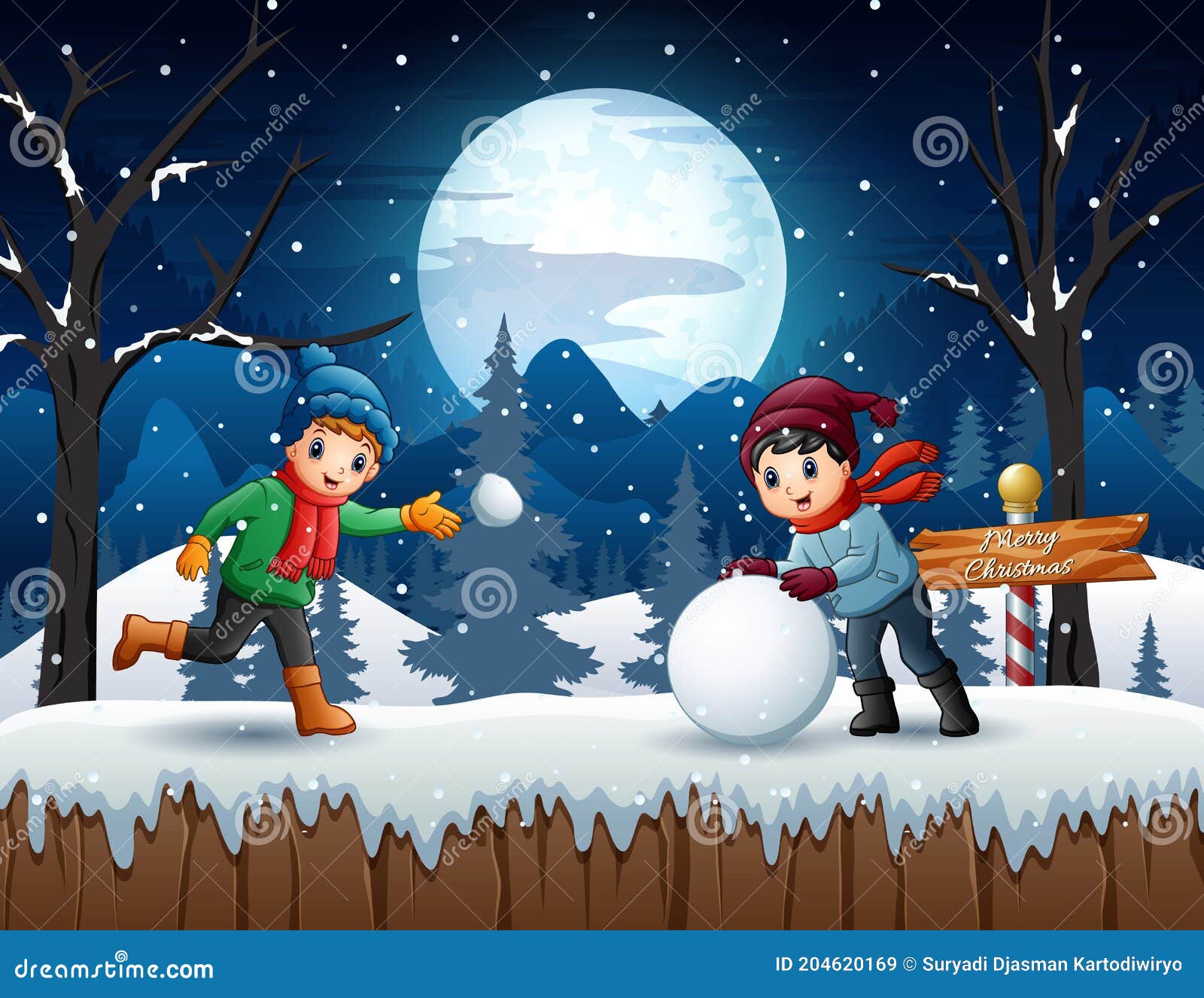 Dibujos Animados Niños Jugando Bola De Nieve En La Noche De Invierno Ilustración del Vector - Ilustración de bosque, paisaje: 204620169 Dibujos Animados Niños Jugando Bola De Nieve En La Noche De Invierno Ilustración del Vector - Ilustración de bosque, paisaje: 204620169