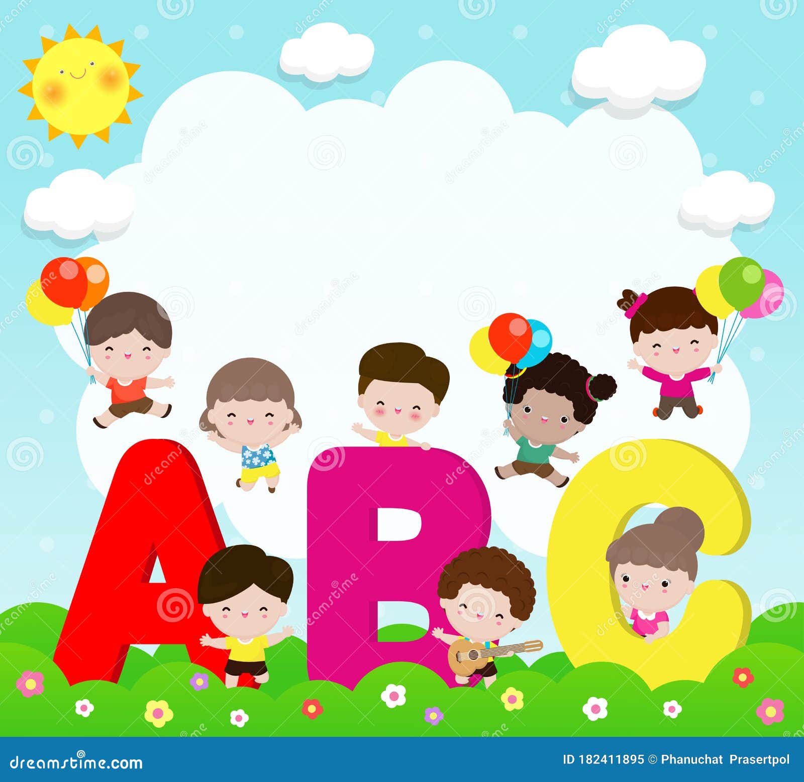 Dibujos Animados Niños Con Letras Abc Escolares Con Niños Abc Con