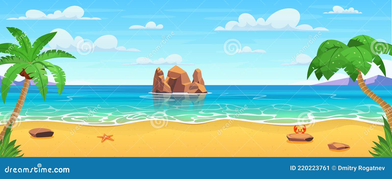 Dibujos Animados Playa De Verano. Ilustración del Vector - Ilustración de  costa, travieso: 220223761