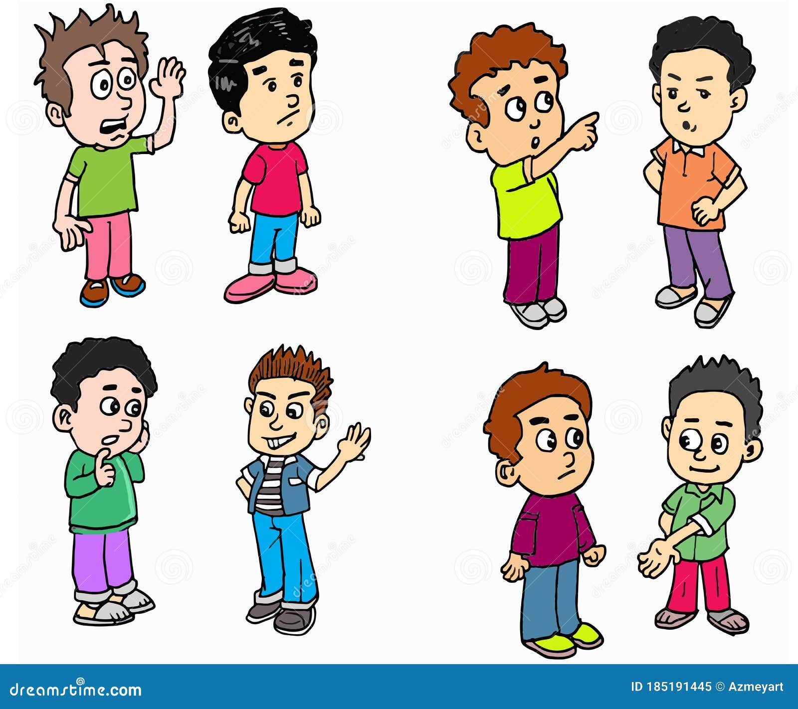 Dibujos Animados Sobre La Acción De Los Niños Y Hablar Con Amigos.  Ilustración del Vector - Ilustración de emociones, feliz: 185191445