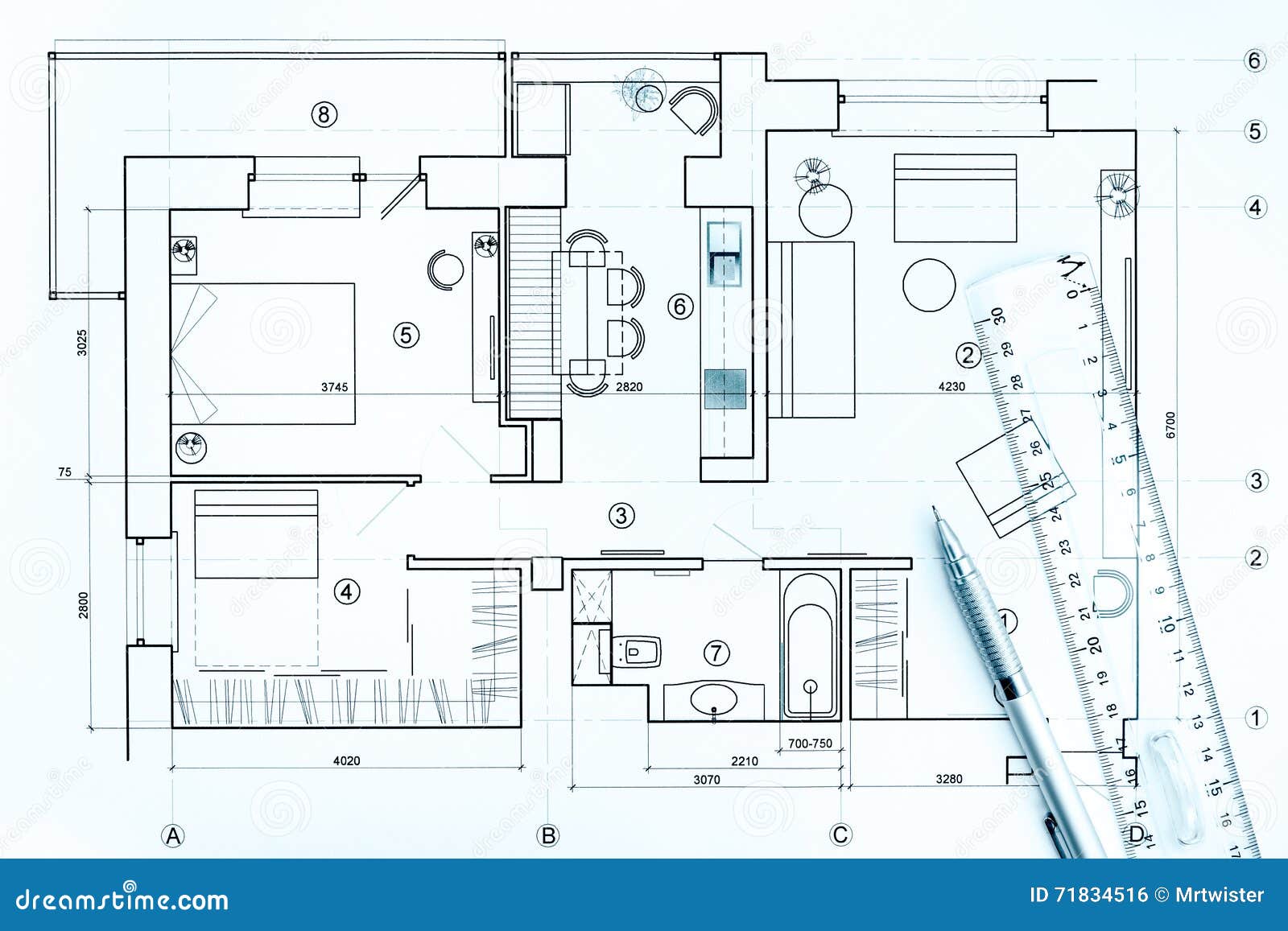 Dibujos Arquitectónicos Con El Lápiz Y La Regla Foto de archivo - Imagen de  técnico, primer: 71834516