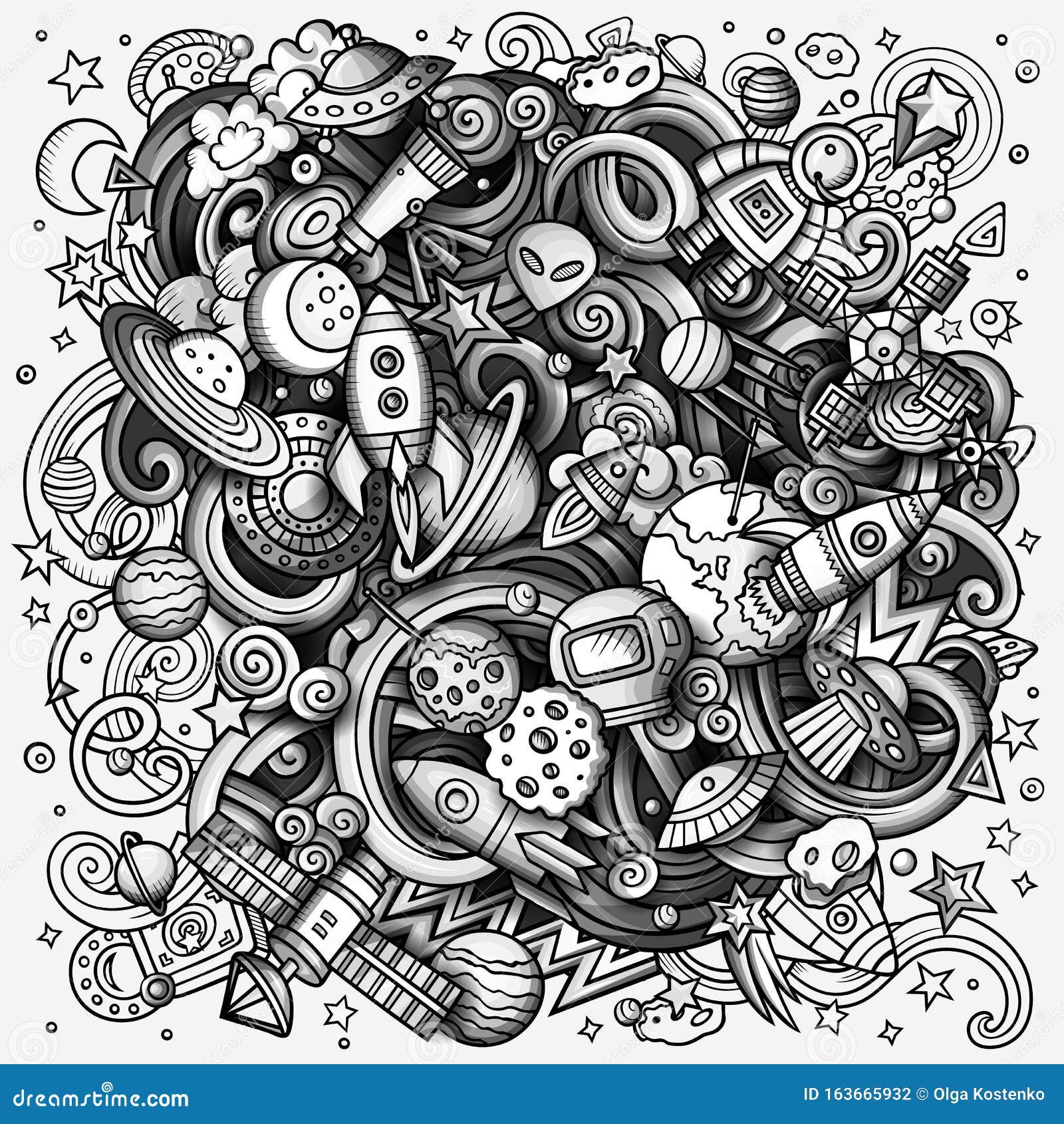 Dibujos De Dibujos Animados Dibujo Espacial Fotografía Divertida Cósmica En  Tono De Piedra Stock de ilustración - Ilustración de transporte, cohete:  163665932