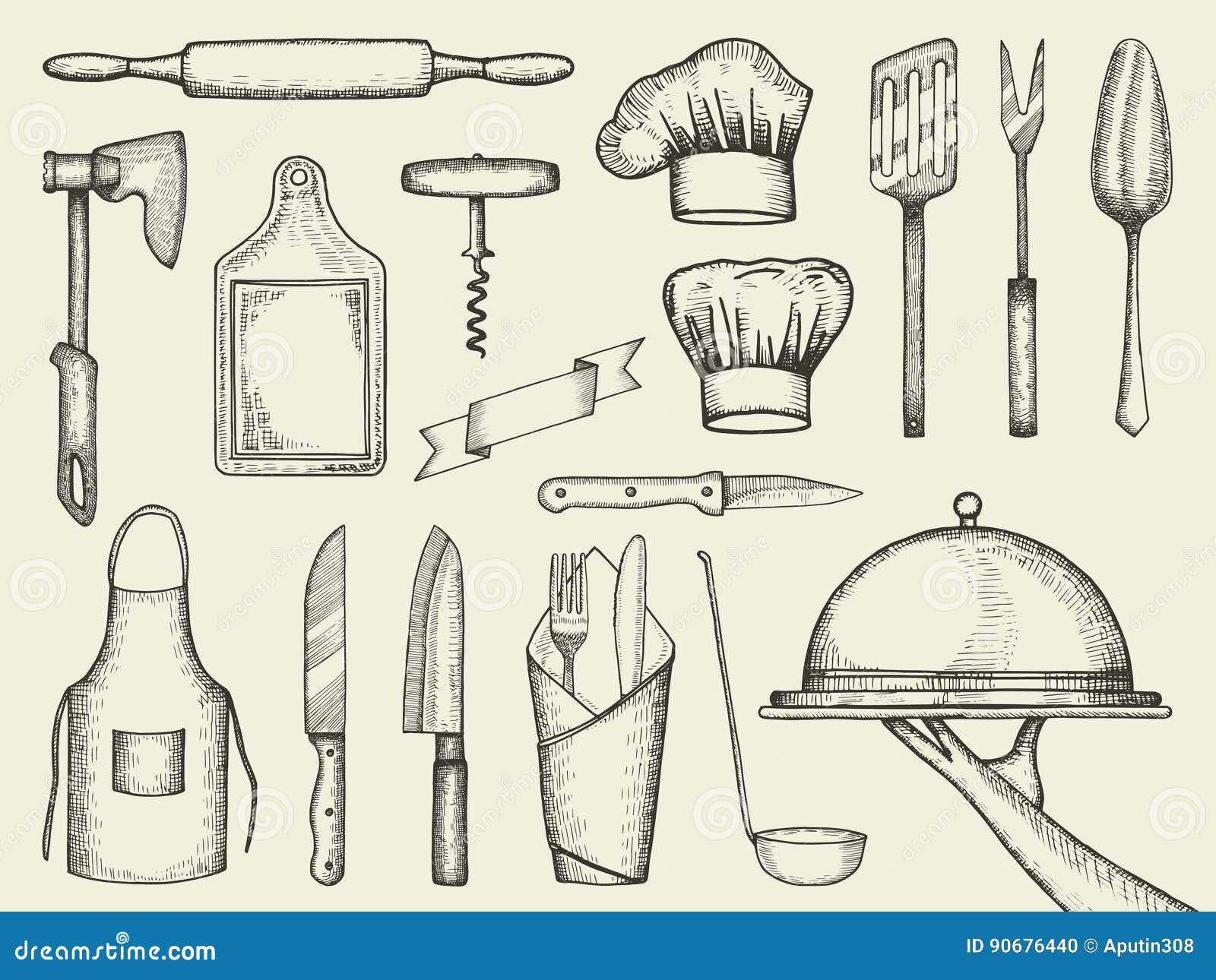 Dibujos De La Mano Del Vintage Del Vector De Los Accesorios De La Cocina  Ilustración del Vector - Ilustración de casero, cocina: 90676440