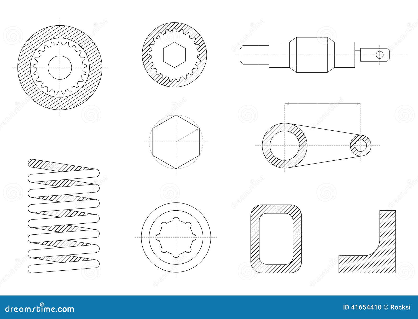 Dibujos De Piezas Mecánicas Ilustración del Vector - Ilustración de ingeniero, piezas: 41654410