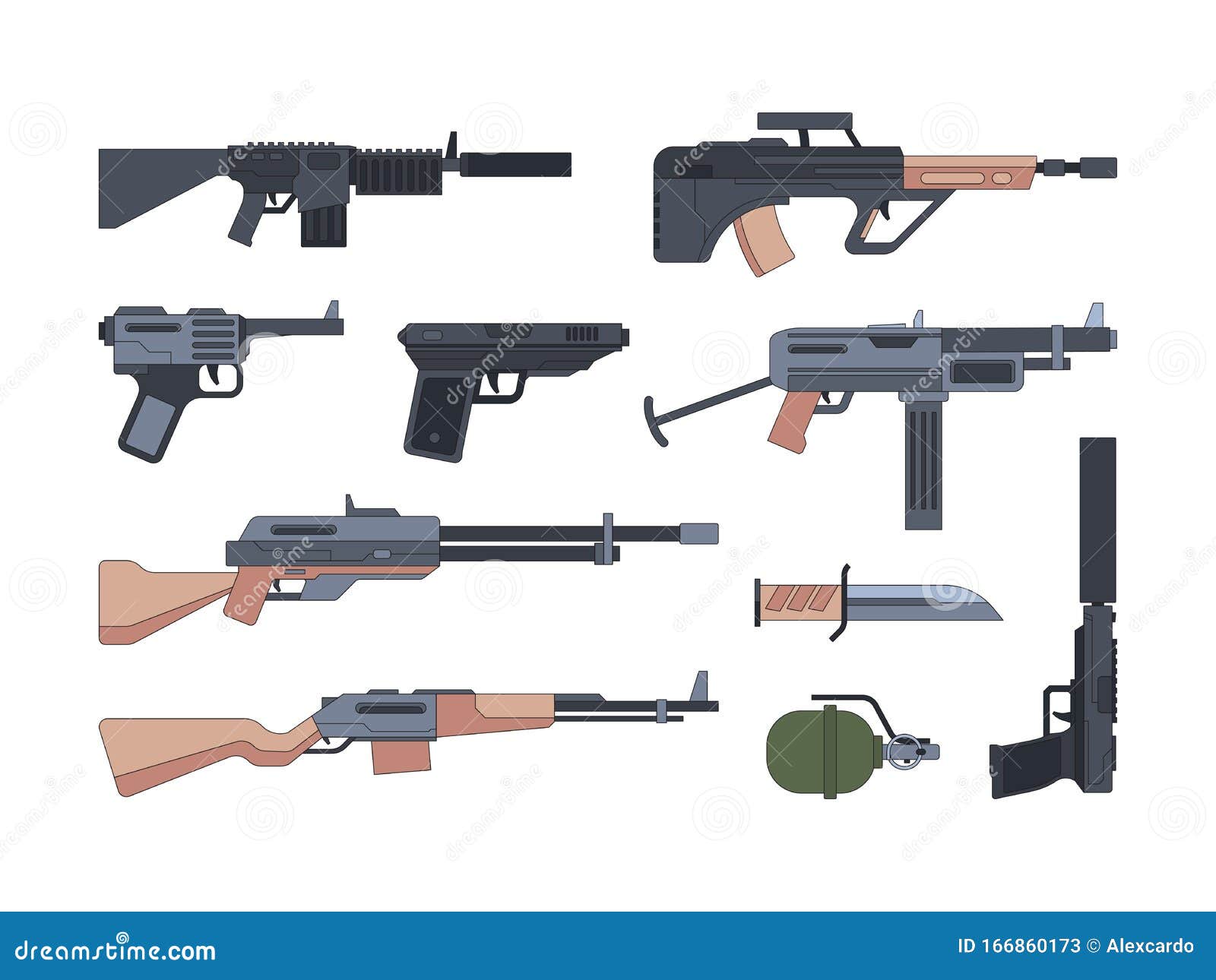 Dibujos Planos De Armas Y Municiones Militares Ilustración del Vector -  Ilustración de arma, cuchillo: 166860173