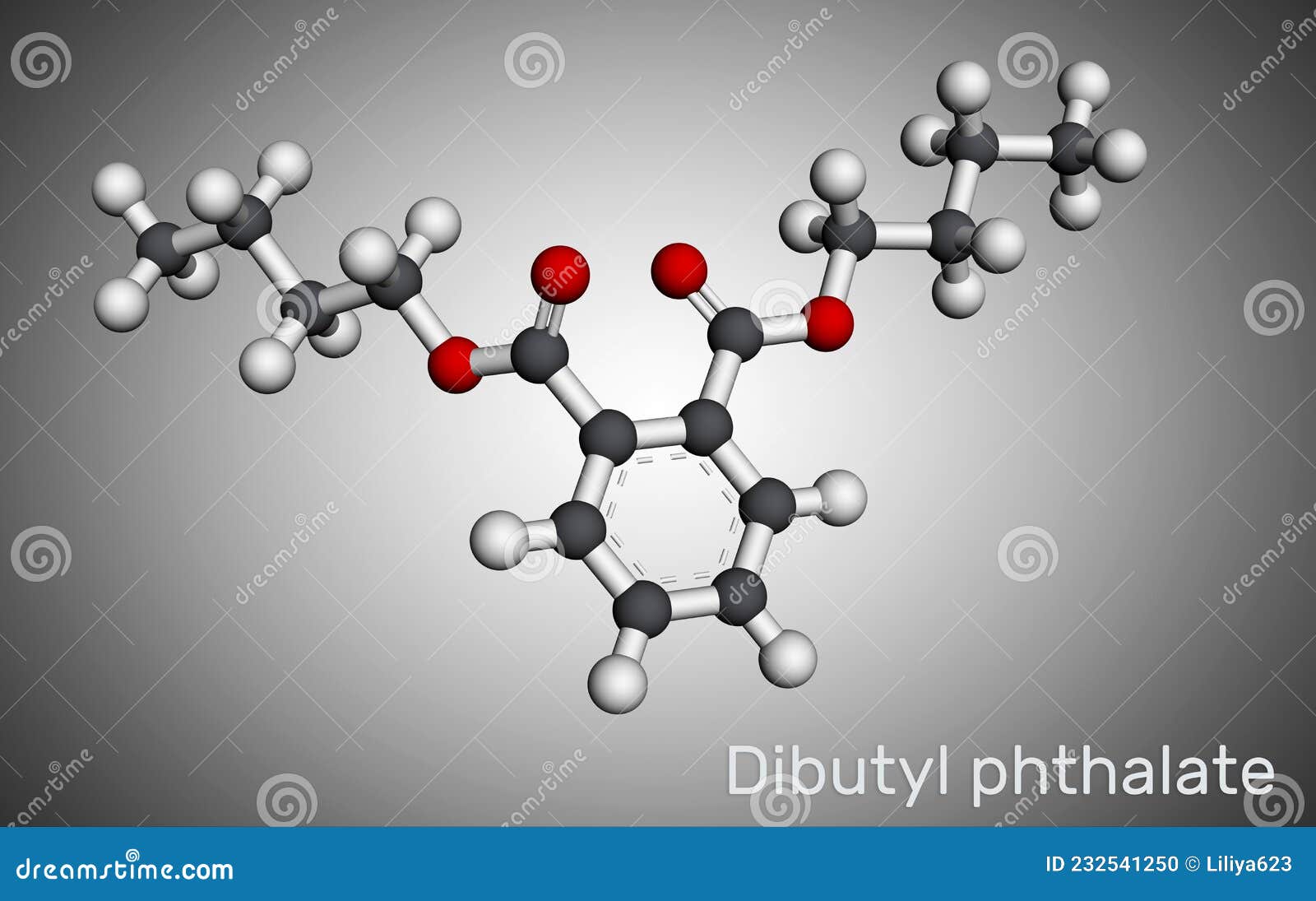 dibutyl phthalate, dbp molecule. it is phthalate ester, diester. it is environmental contaminant, teratogenic agent