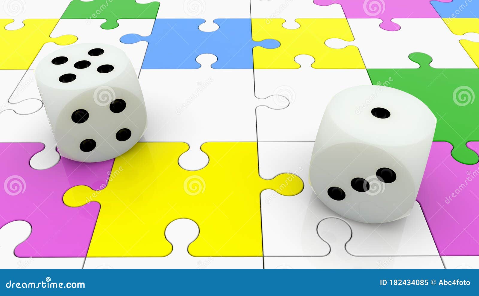 dice on colorful puzzle