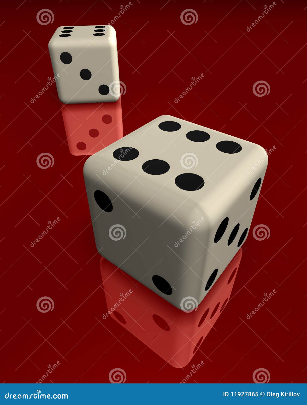 Dice on mirror surface stock illustration. Illustration of pull 11927865