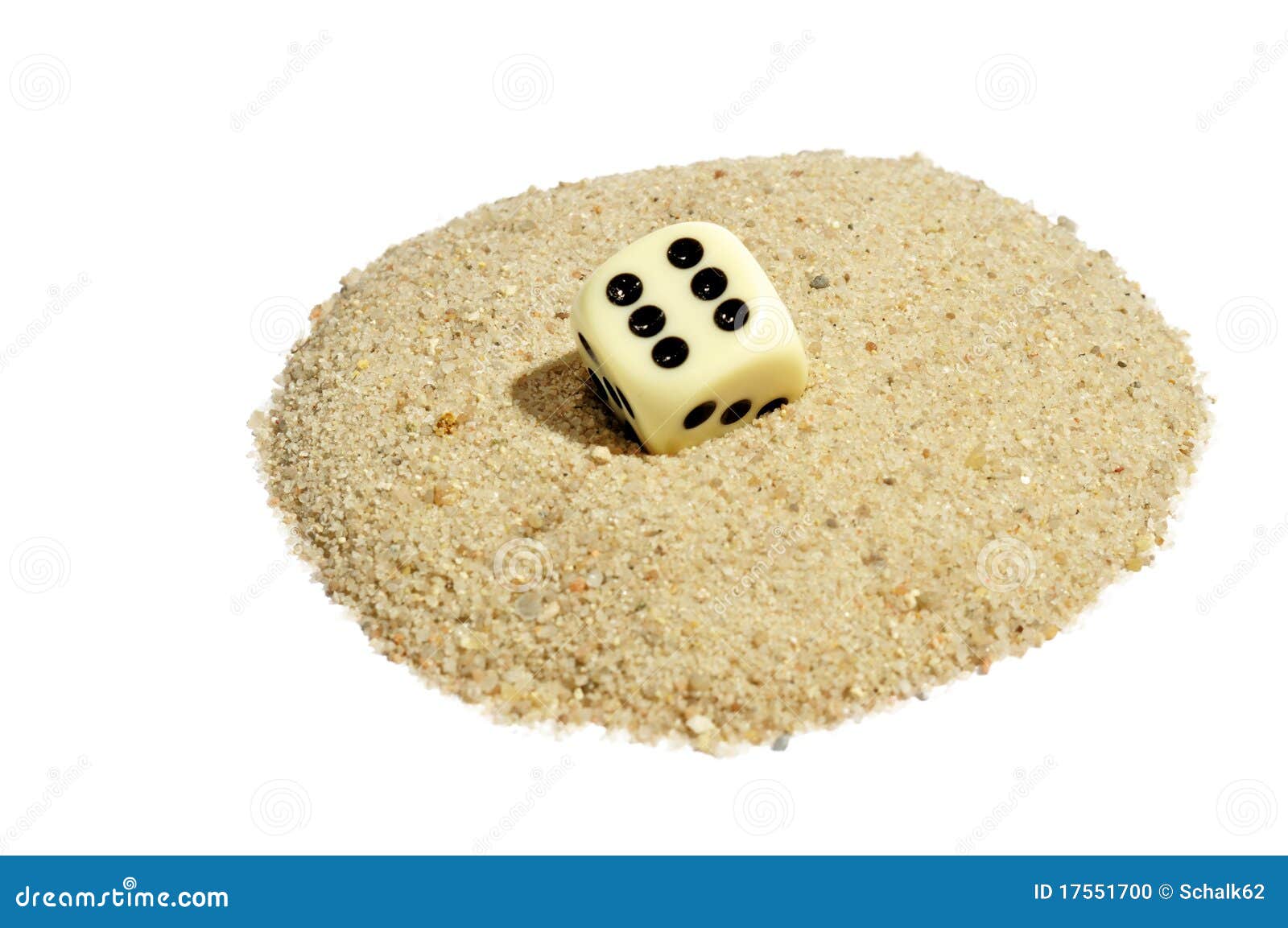 Dice on Sand. Dice on bright sand heap isolated