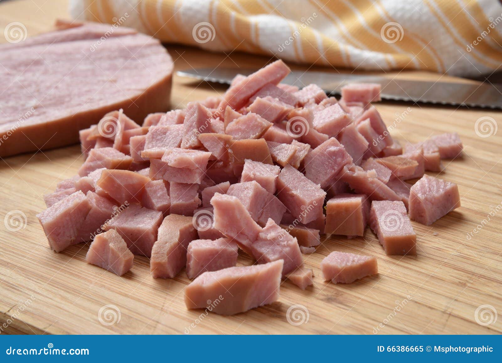 Diced ham stock image. Image of smoked, knife, board 66386665