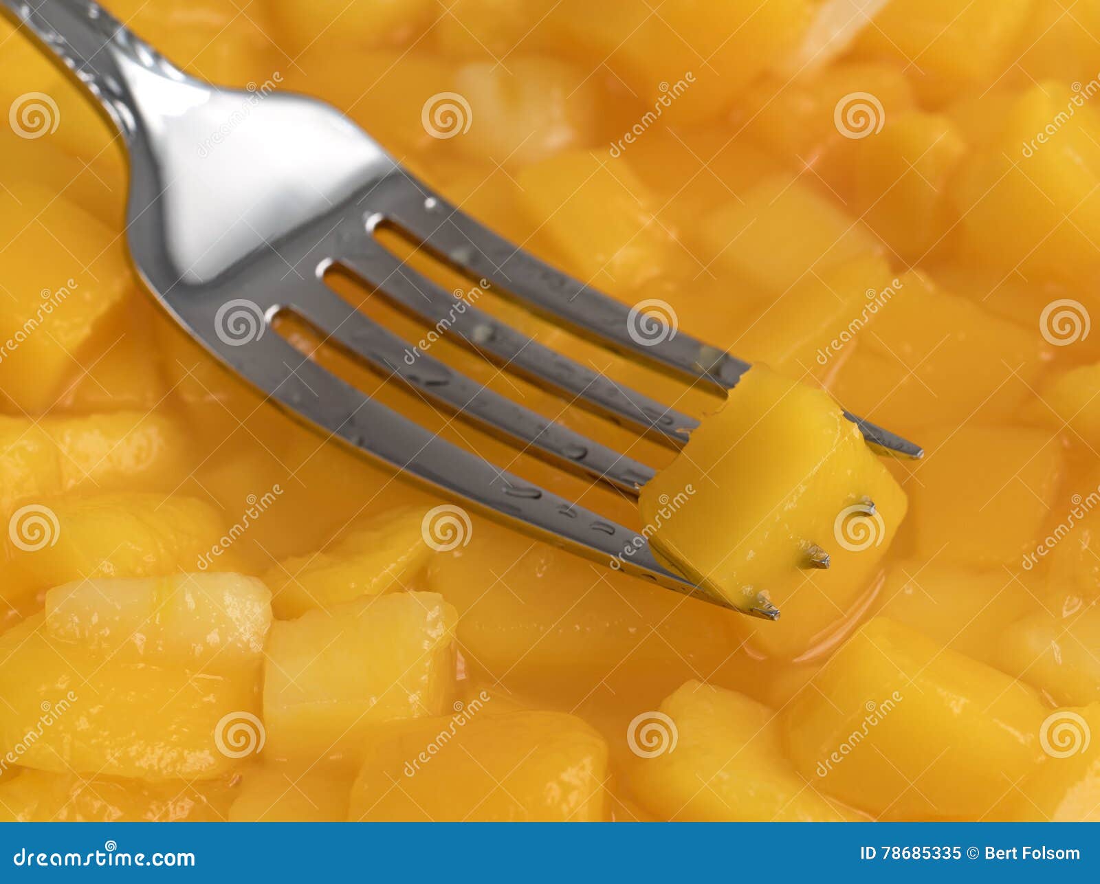 Diced Mango on a Forks Tines Stock Image Image of diet, tropical