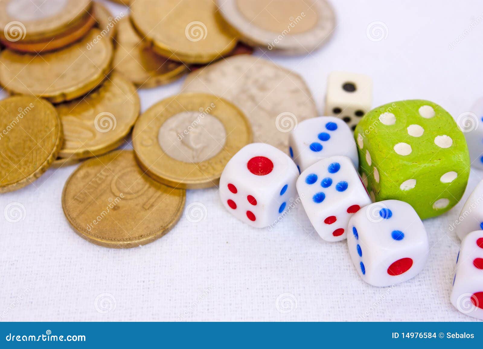 Dices and coins stock photo. Image of horizontal, finance 14976584
