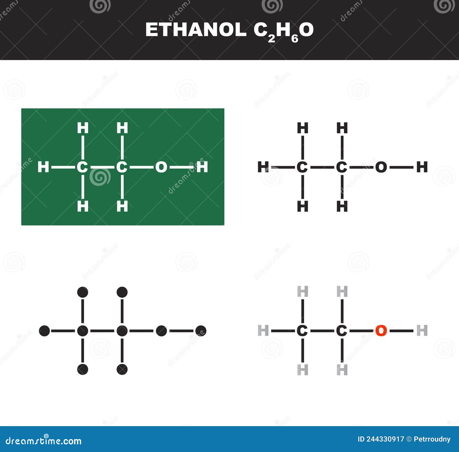 Vector Molecule of Ethanol or Ethyl Alcohol in Several Variants