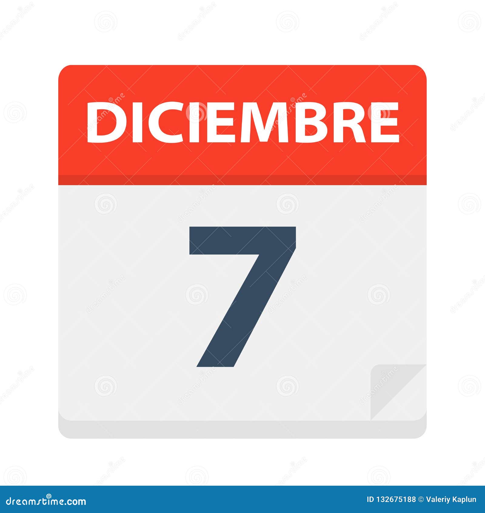 diciembre 7 - calendar icon - december 7.   of spanish calendar leaf