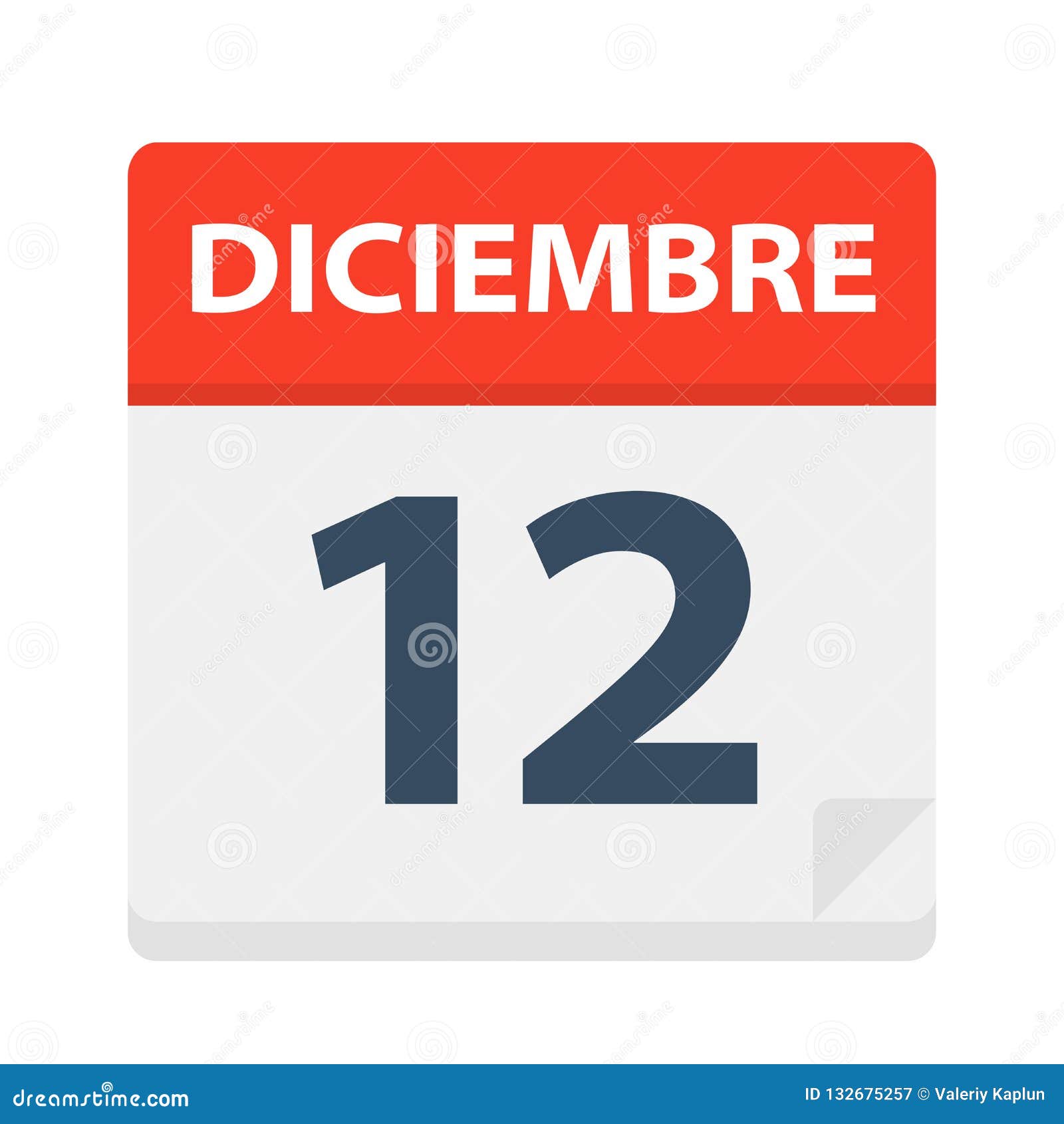 diciembre 12 - calendar icon - december 12.   of spanish calendar leaf