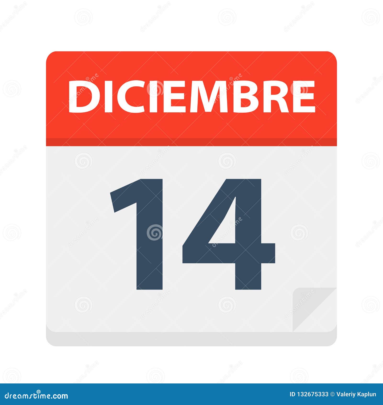 diciembre 14 - calendar icon - december 14.   of spanish calendar leaf