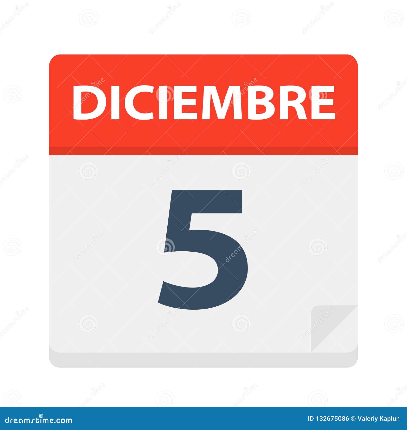 diciembre 5 - calendar icon - december 5.   of spanish calendar leaf