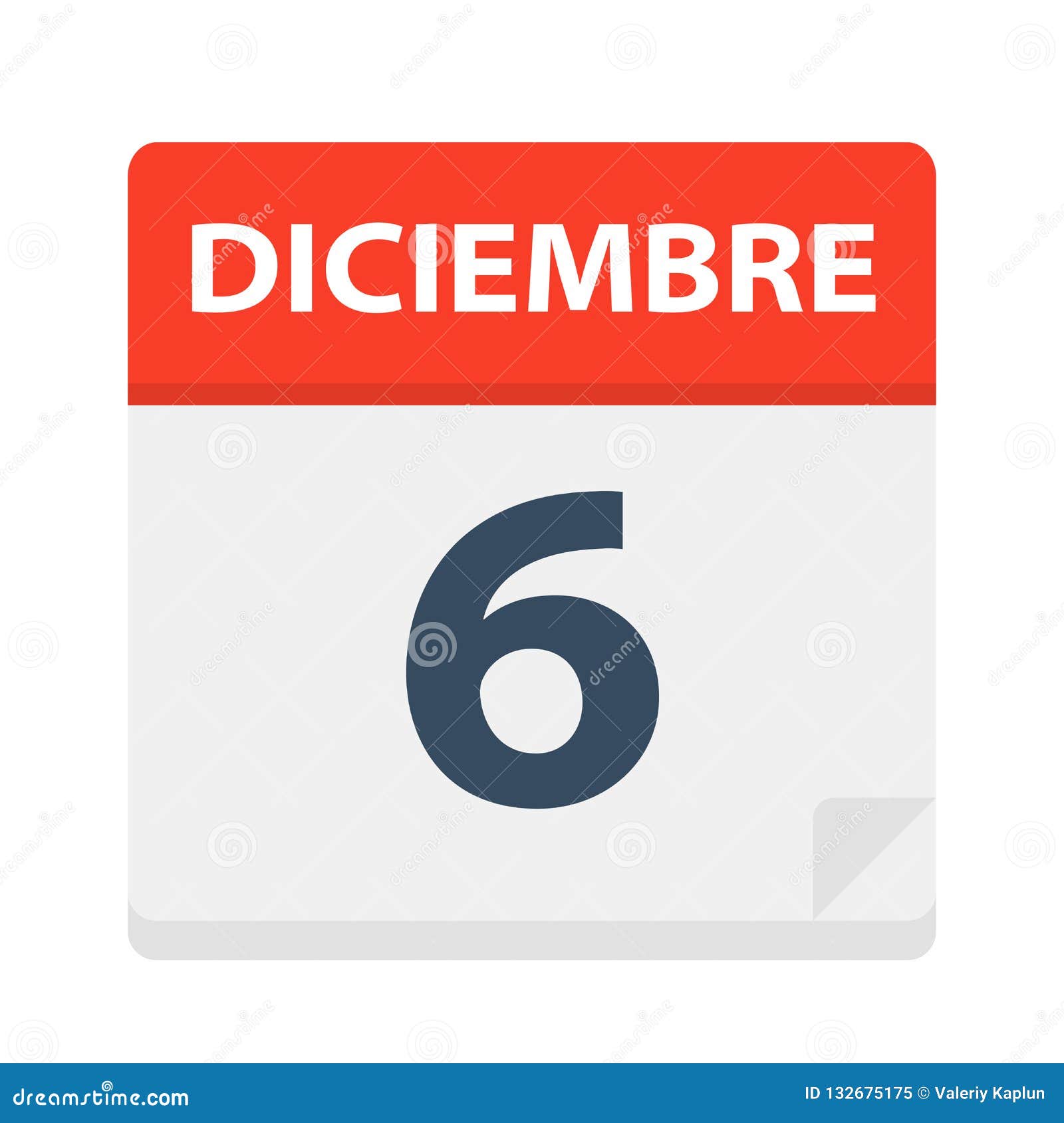 diciembre 6 - calendar icon - december 6.   of spanish calendar leaf