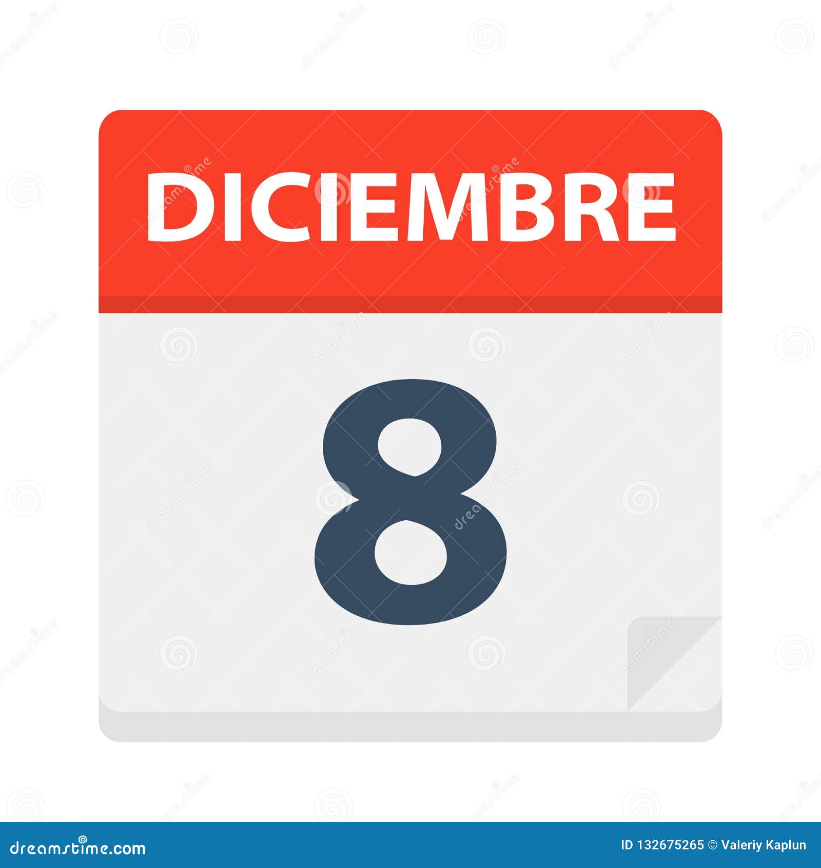 diciembre 8 - calendar icon - december 8.   of spanish calendar leaf