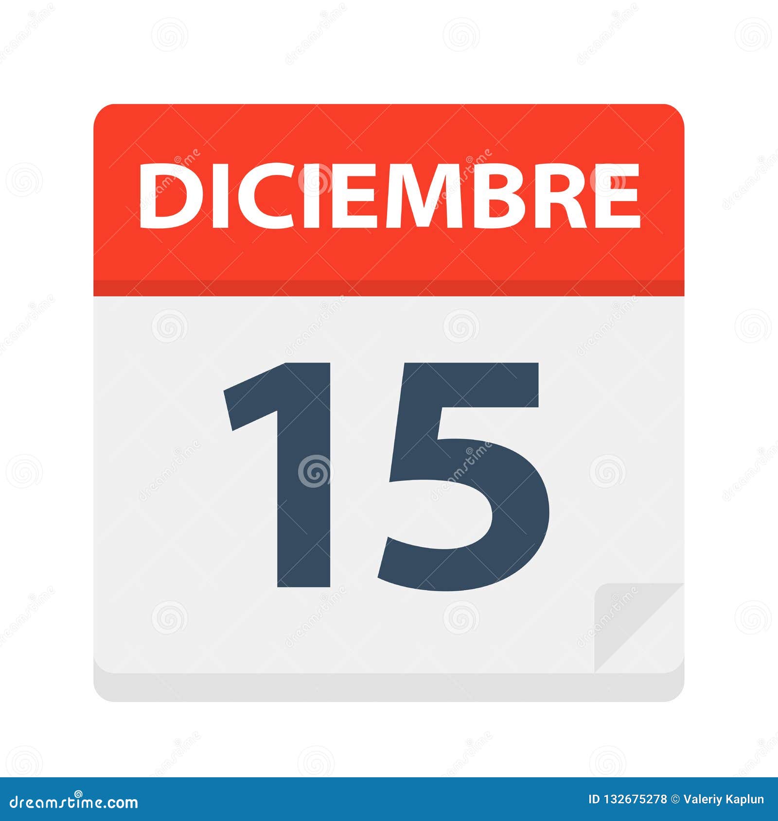 diciembre 15 - calendar icon - december 15.   of spanish calendar leaf