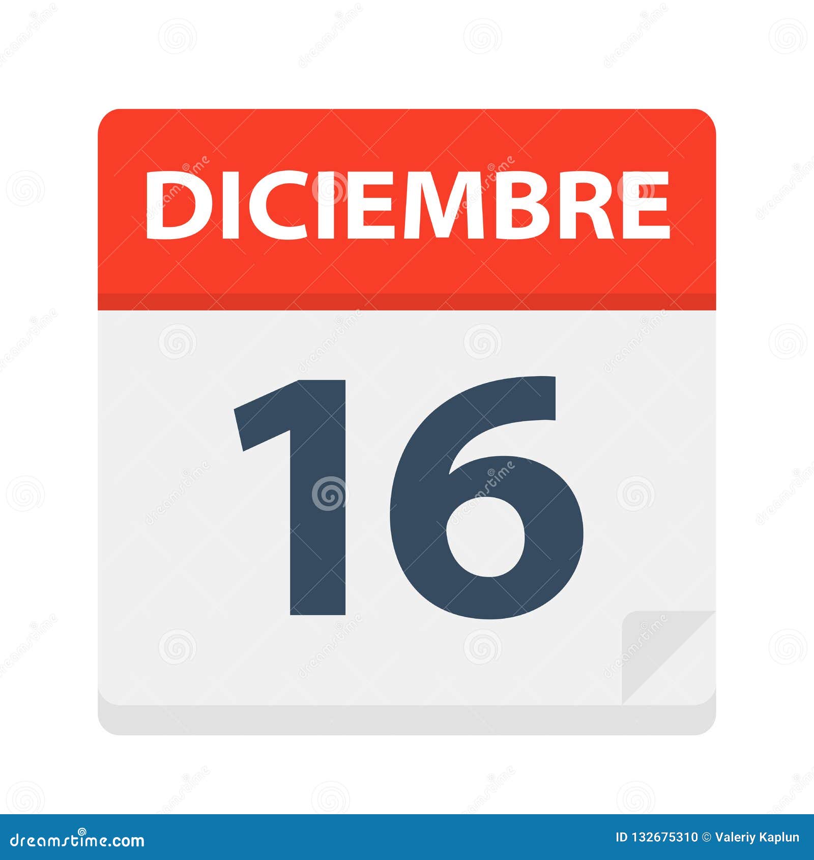 diciembre 16 - calendar icon - december 16.   of spanish calendar leaf