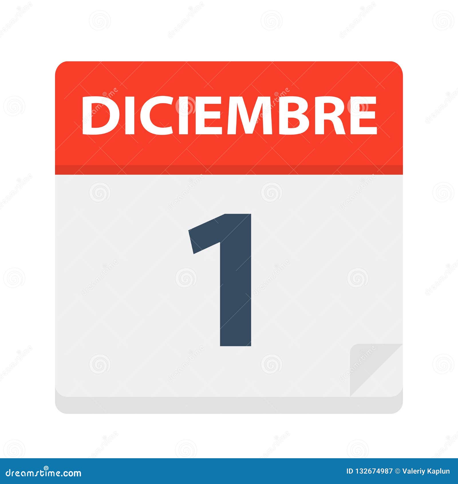 diciembre 1 - calendar icon - december 1.   of spanish calendar leaf