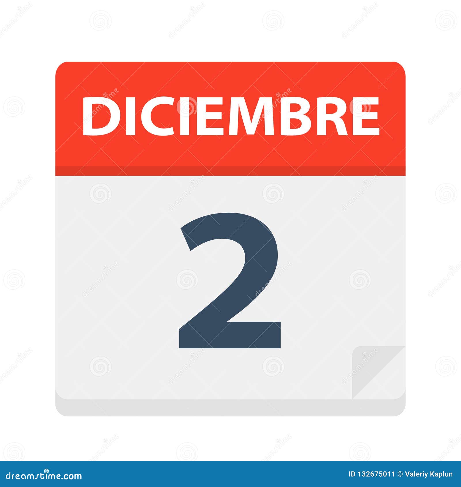 diciembre 2 - calendar icon - december 2.   of spanish calendar leaf