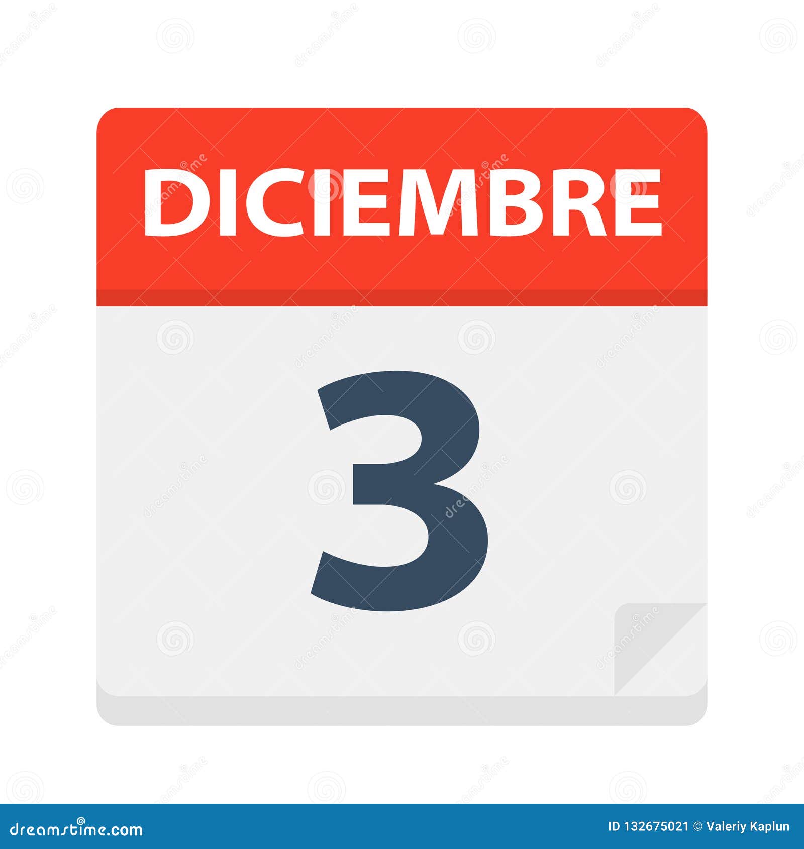 diciembre 3 - calendar icon - december 3.   of spanish calendar leaf