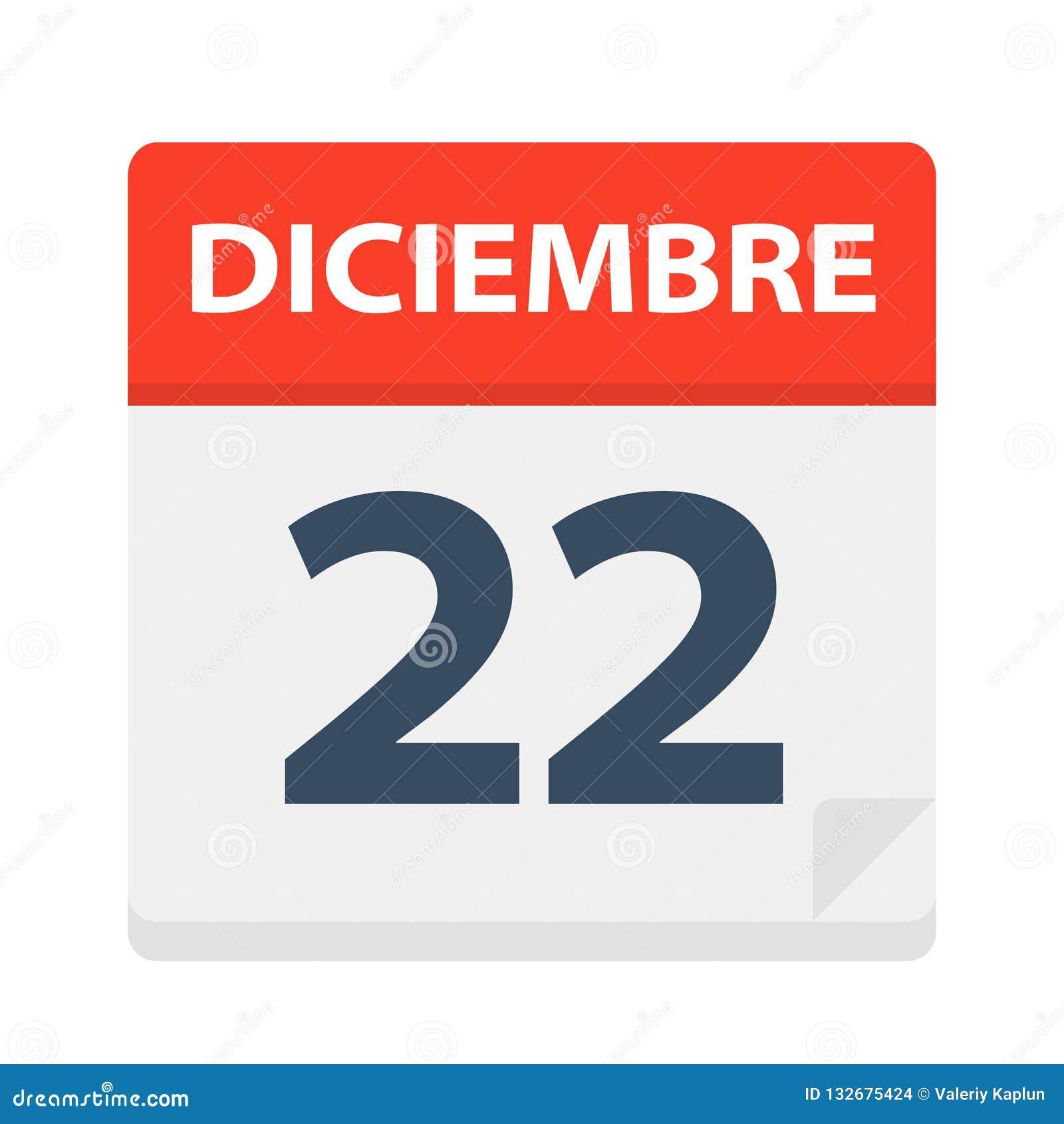 diciembre 22 - calendar icon - december 22.   of spanish calendar leaf