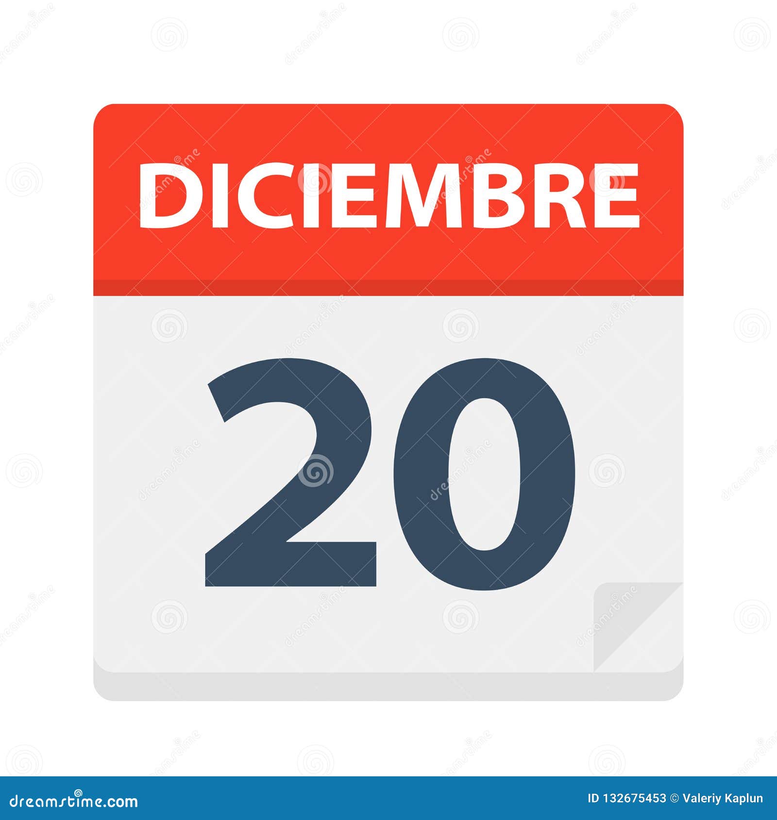 diciembre 20 - calendar icon - december 20.   of spanish calendar leaf
