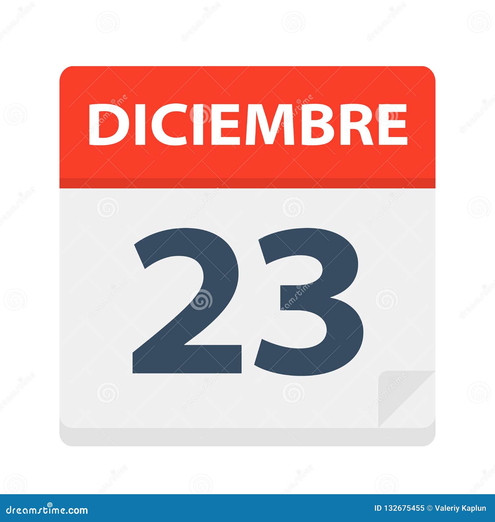 diciembre 23 - calendar icon - december 23.   of spanish calendar leaf