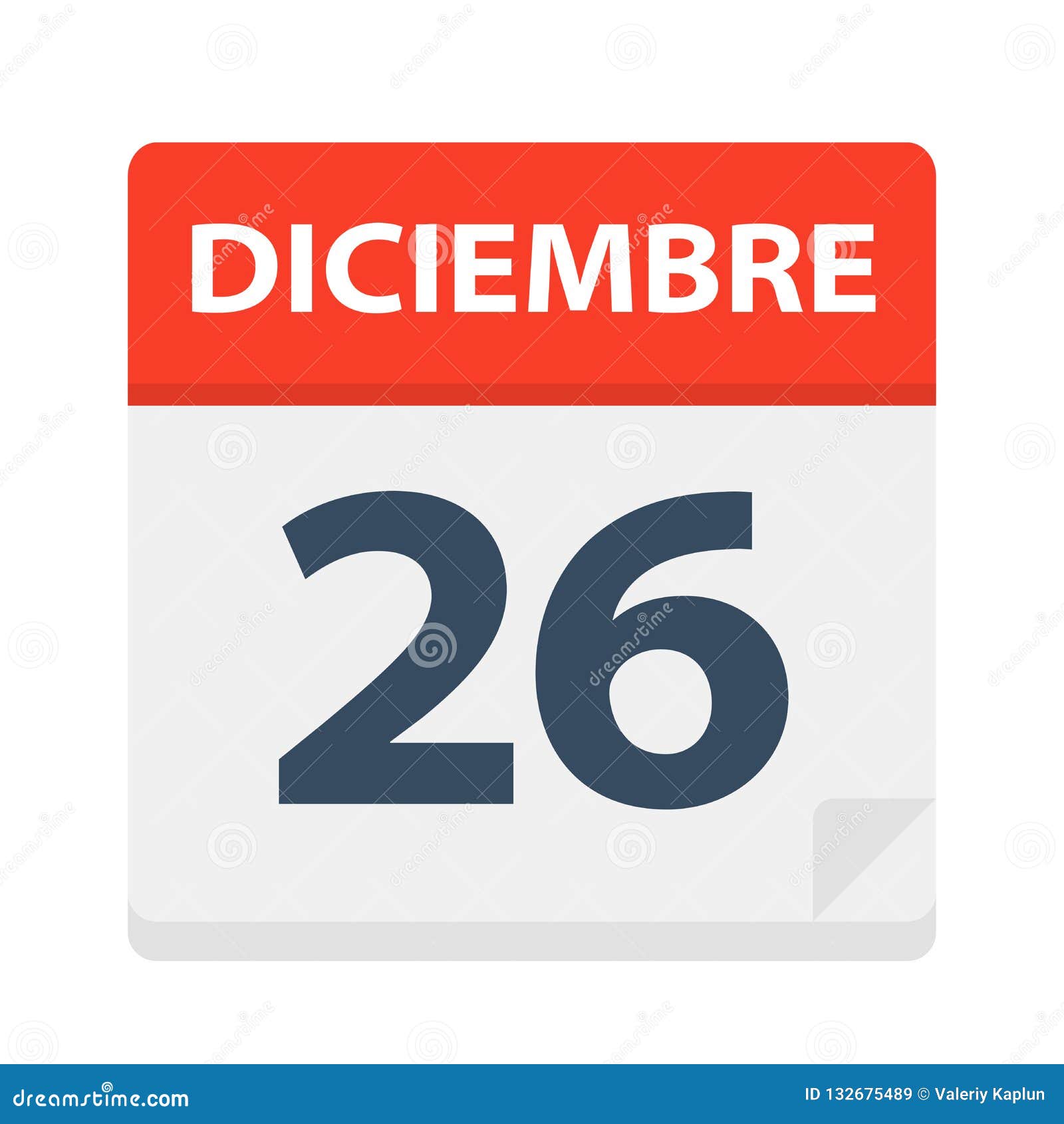 diciembre 26 - calendar icon - december 26.   of spanish calendar leaf