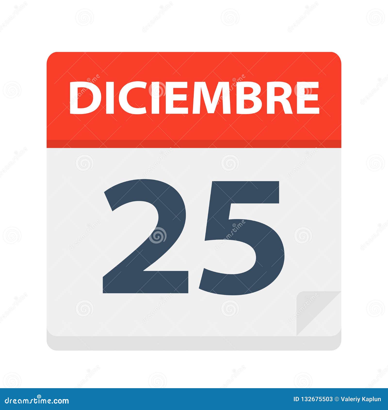 diciembre 25 - calendar icon - december 25.   of spanish calendar leaf