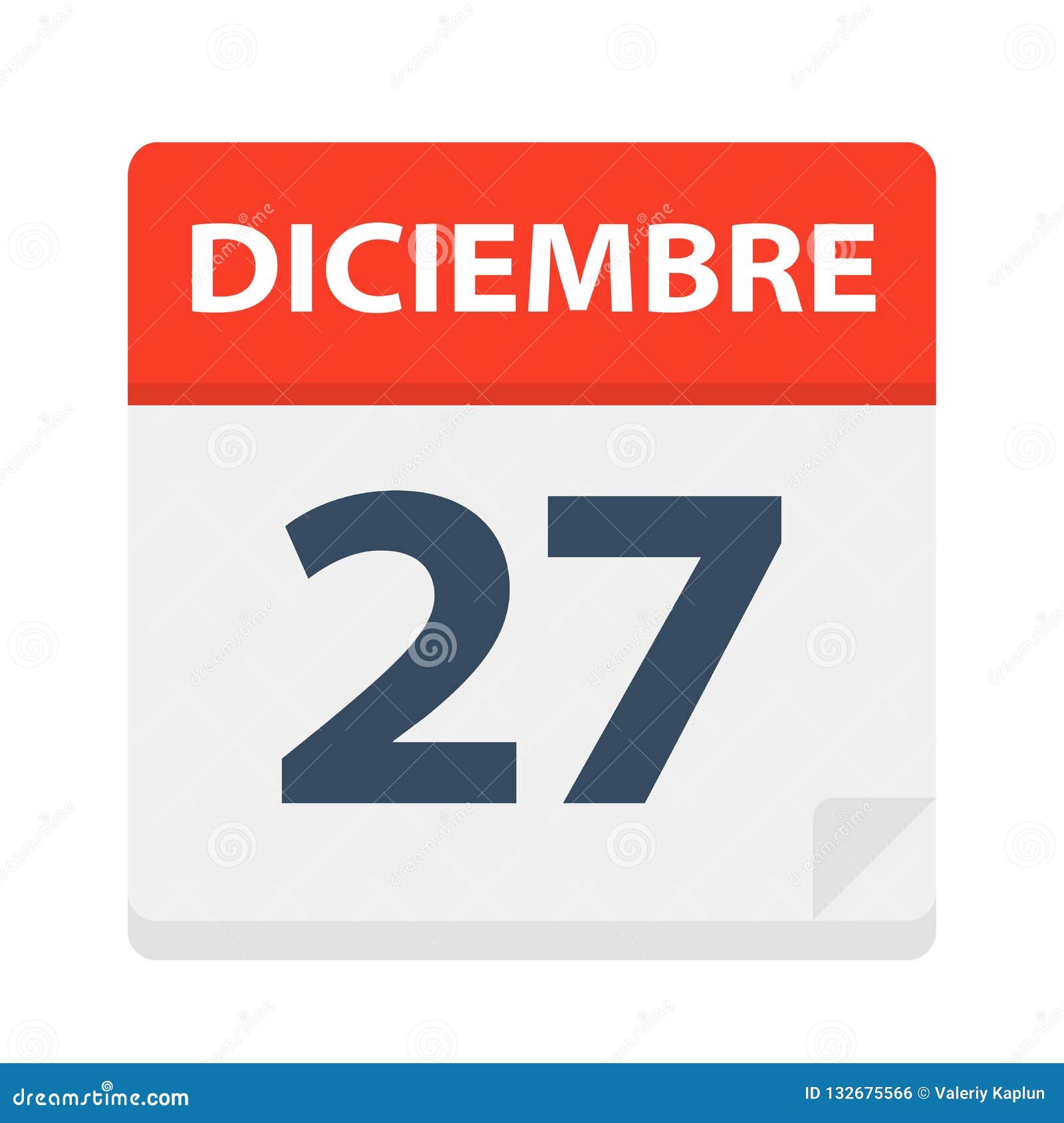 diciembre 27 - calendar icon - december 27.   of spanish calendar leaf