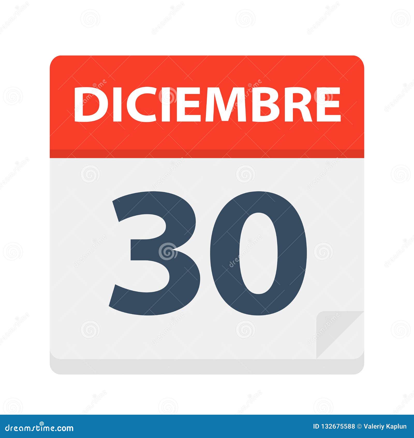 diciembre 30 - calendar icon - december 30.   of spanish calendar leaf