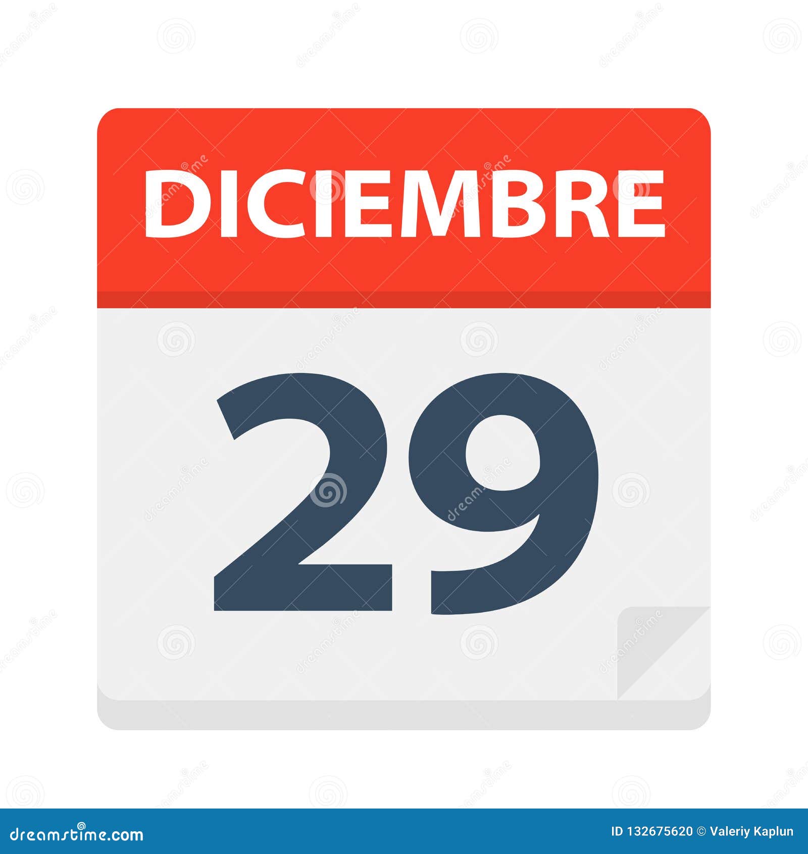 diciembre 29 - calendar icon - december 29.   of spanish calendar leaf