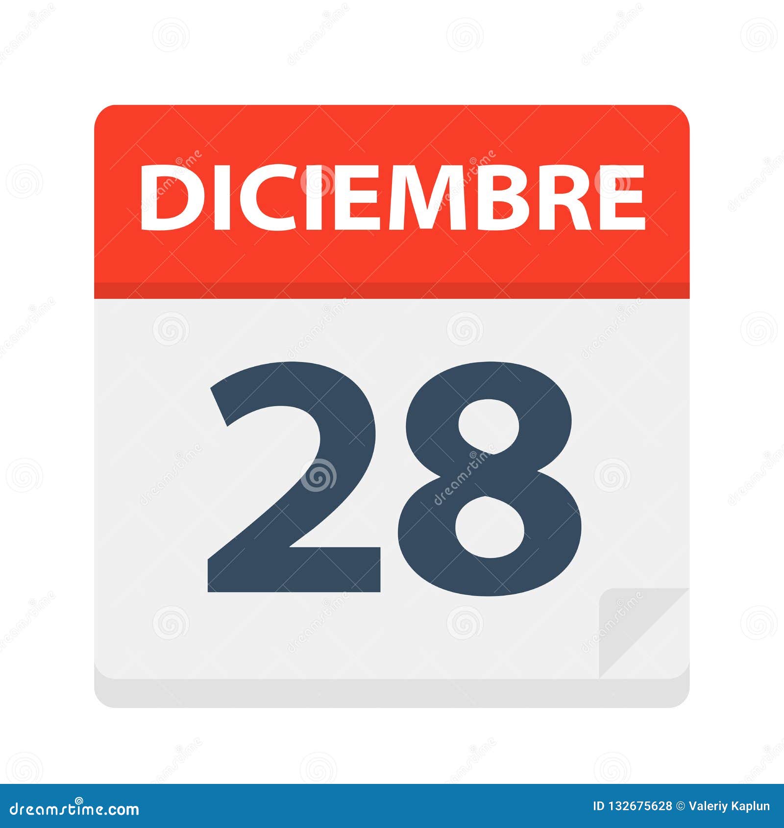 diciembre 28 - calendar icon - december 28.   of spanish calendar leaf