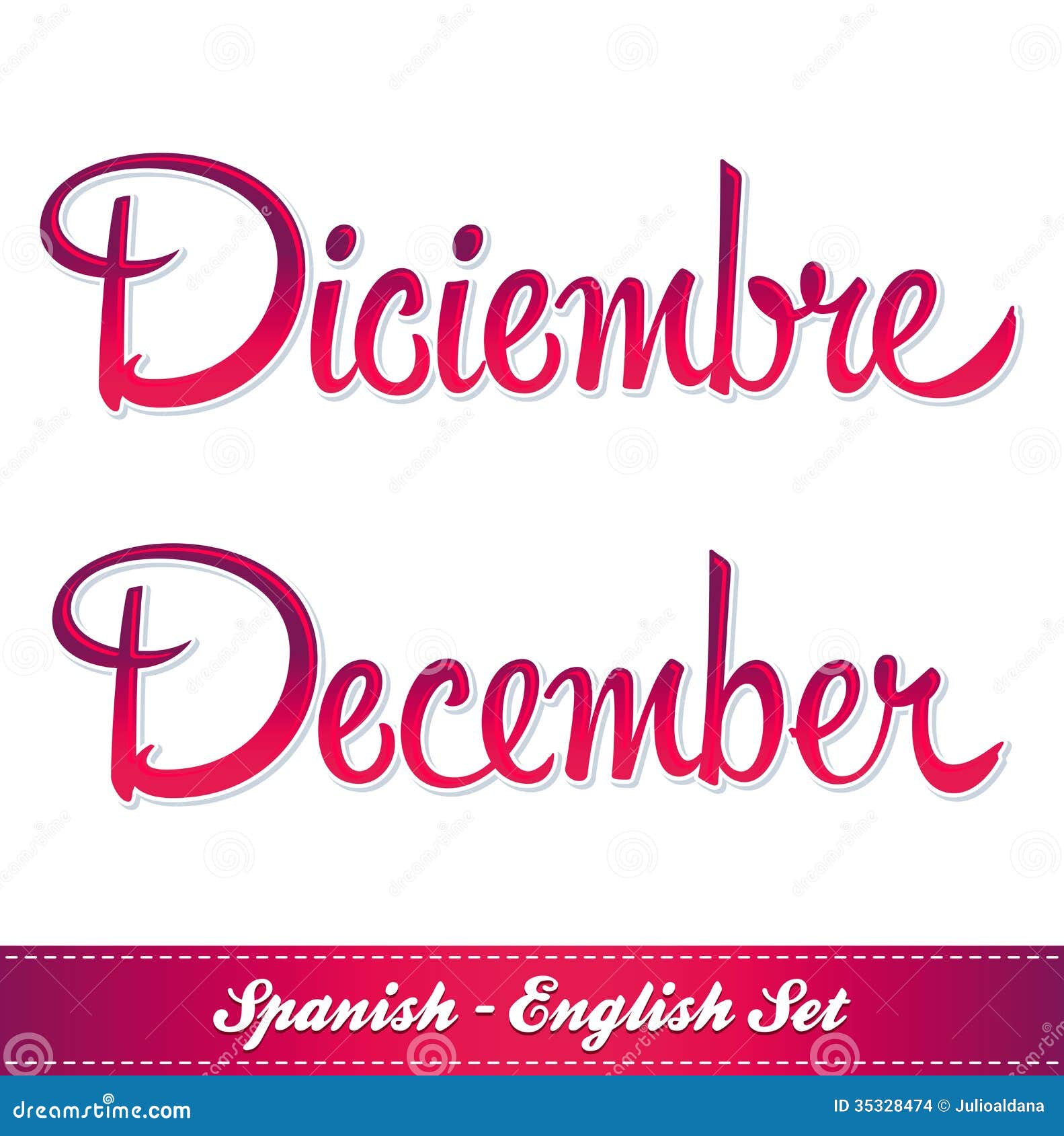Diciembre - December English And Spanish Stock Vector - Illustration of