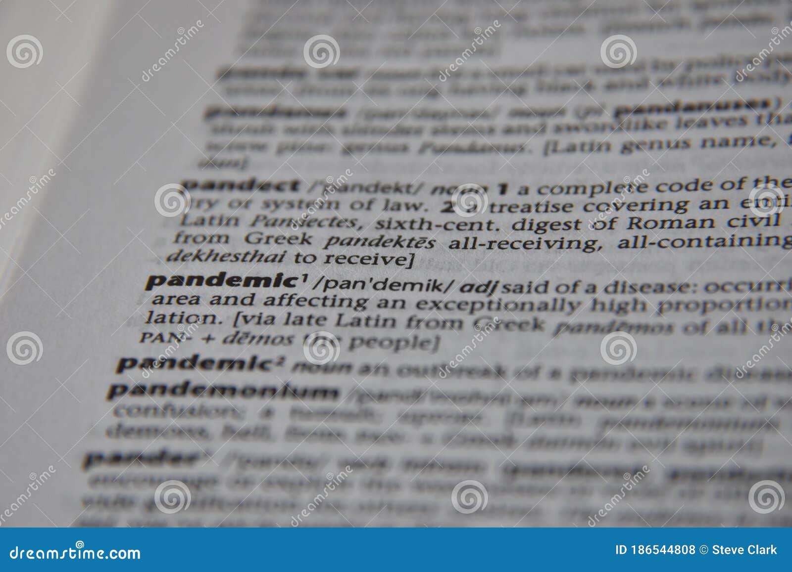 Dictionary Definition Of Pandemic In Close Up Stock Photo Image Of Background Definition 186544808