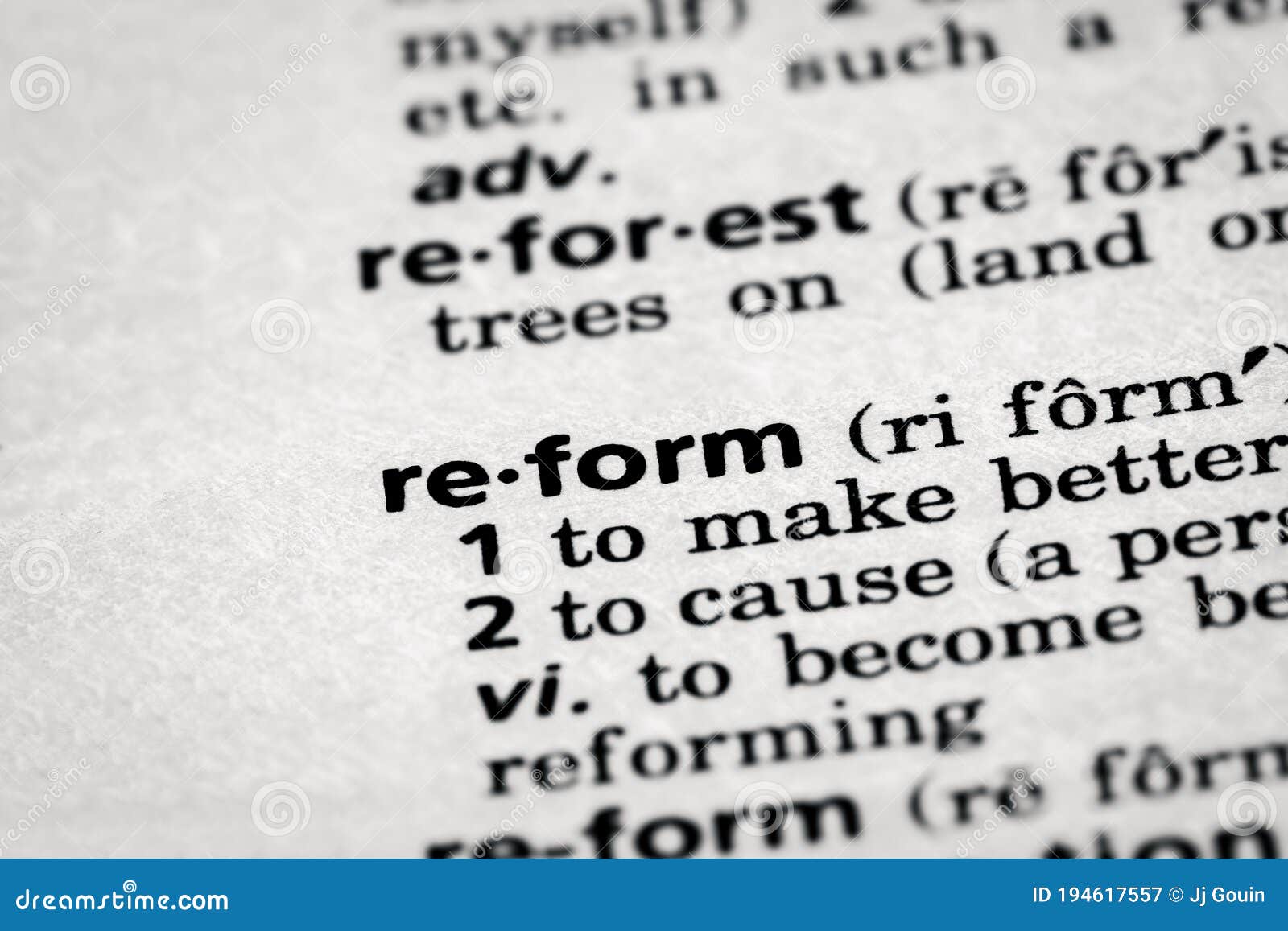 Dictionary Definition of the Word Reform in Focus. Stock Image Image