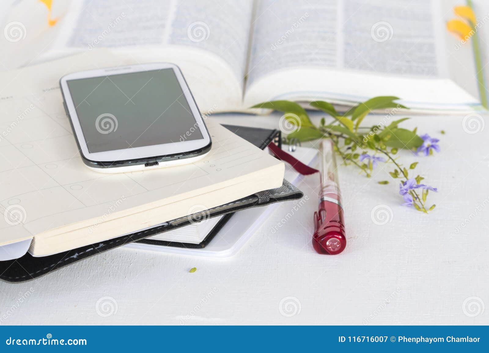 Dictionary English and Notebook Planner for Study Stock Image Image