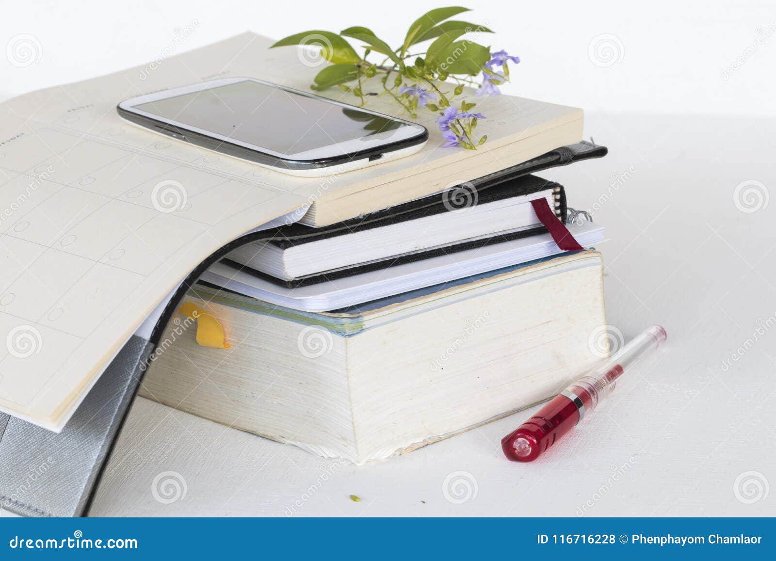 Dictionary English and Notebook Planner for Study Stock Photo Image