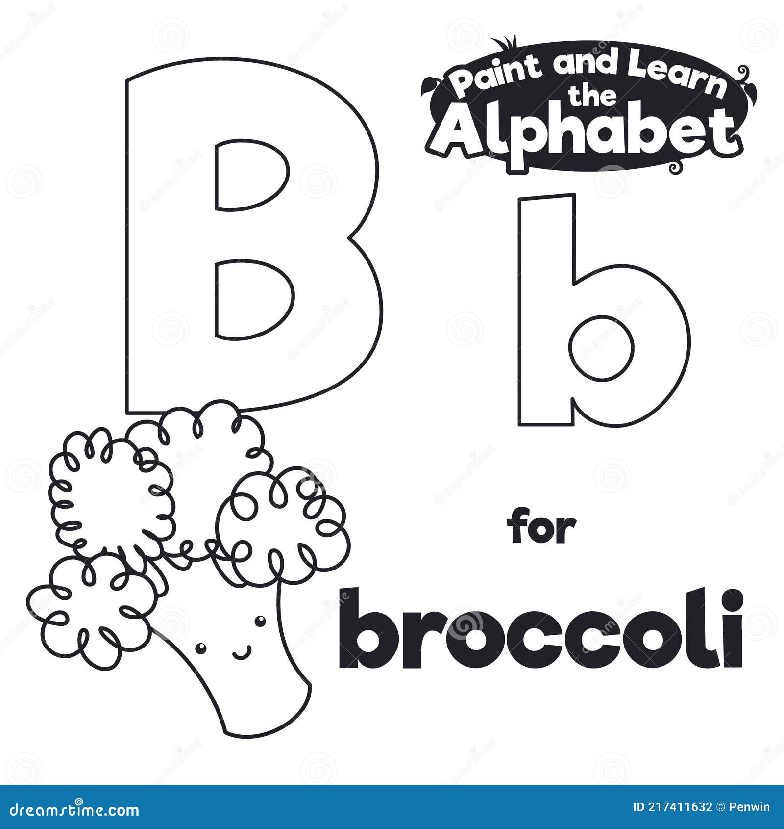 Didactic Alphabet To Color it, with Letter B and Broccoli, Vector ...