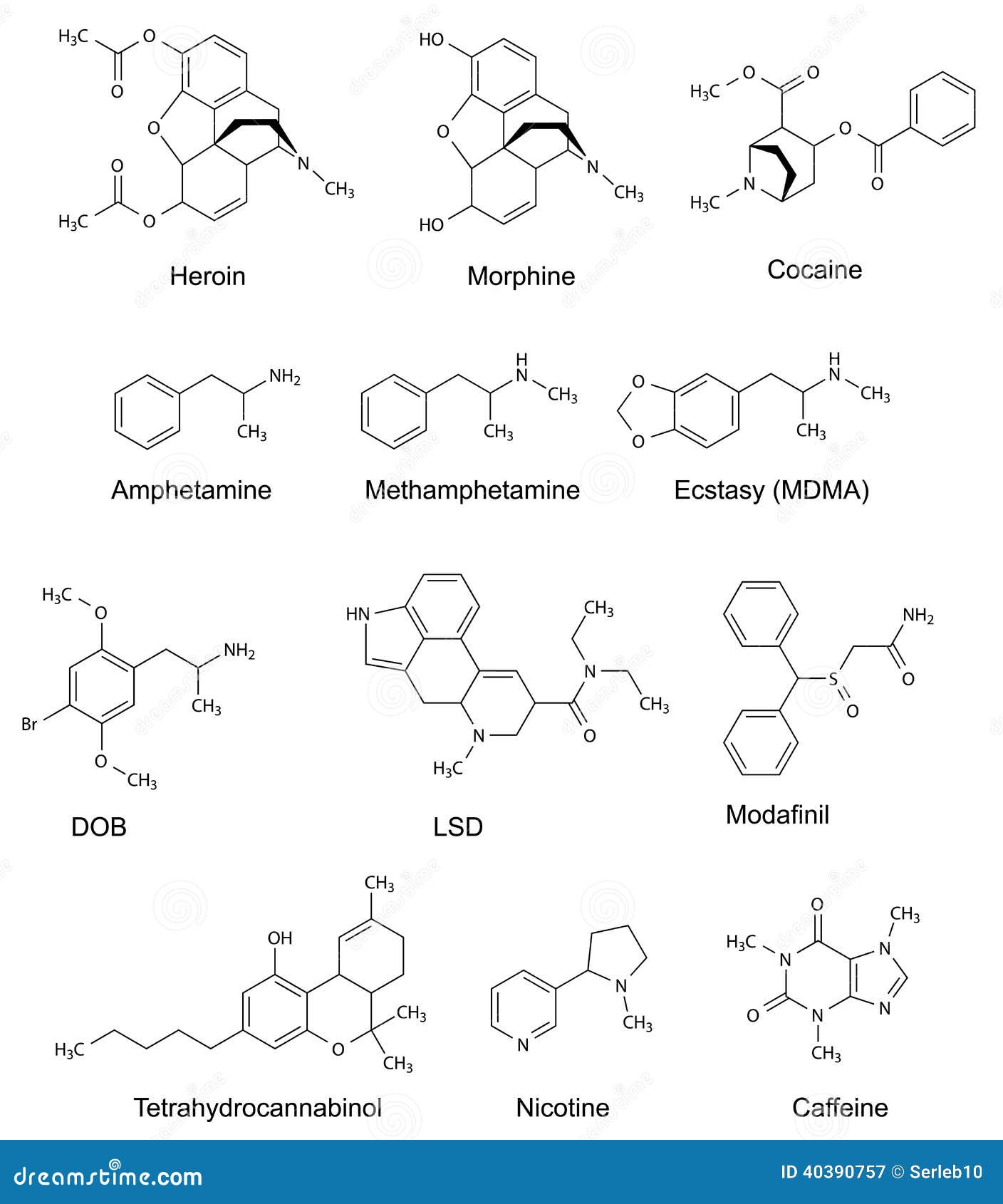 Die Chemischen Strukturformeln Einiger Drogen Vektor Abbildung Illustration Von Chemie Berdosis
