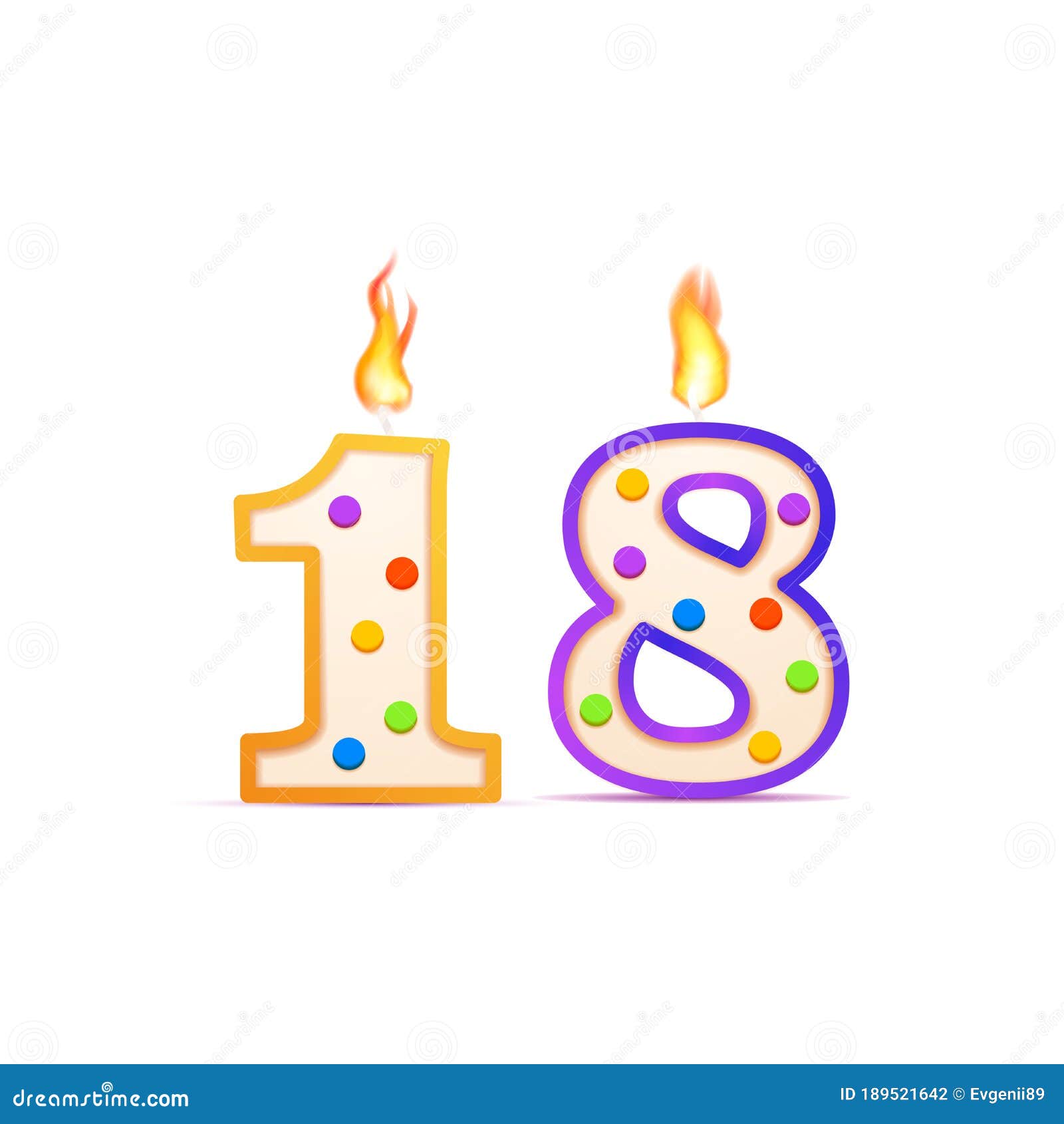 Dieciocho años de aniversario, 18 número de velas de cumpleaños con fuego  en blanco Imagen Vector de stock - Alamy