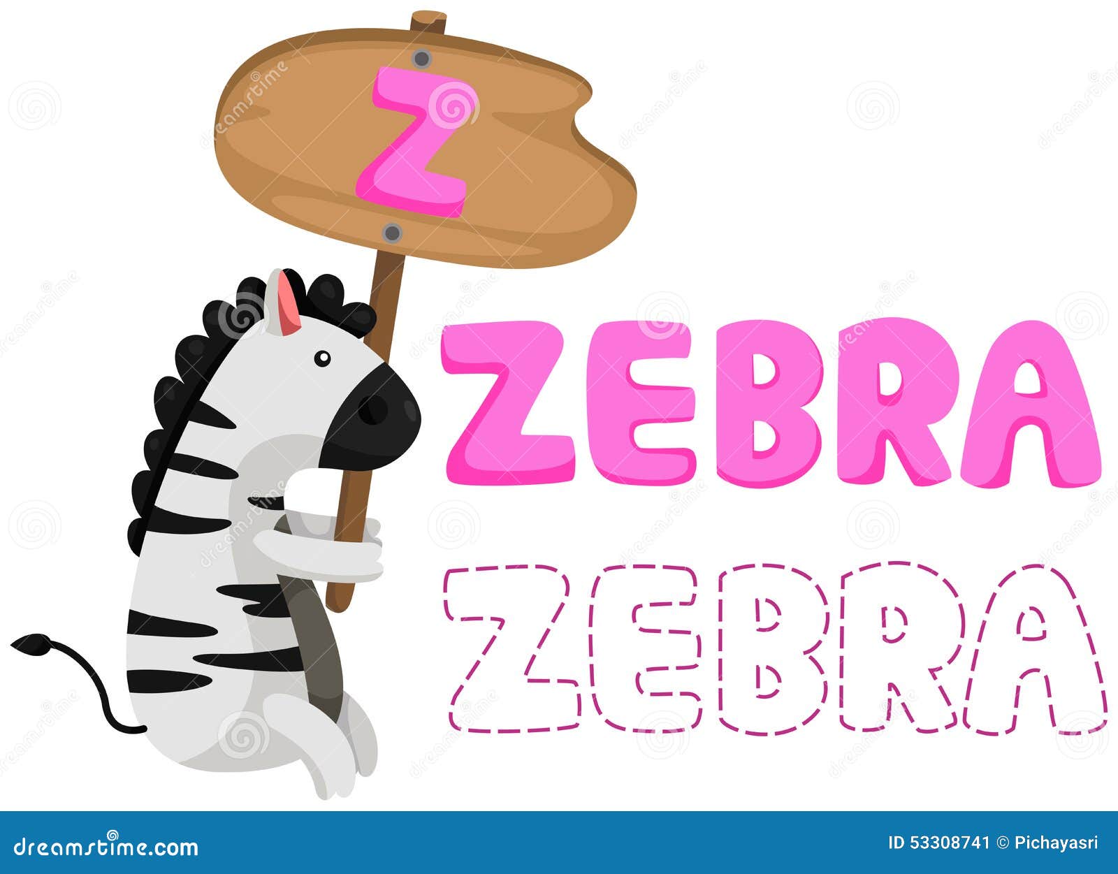 Illustratie van geïsoleerd dierlijk alfabet z met zebra