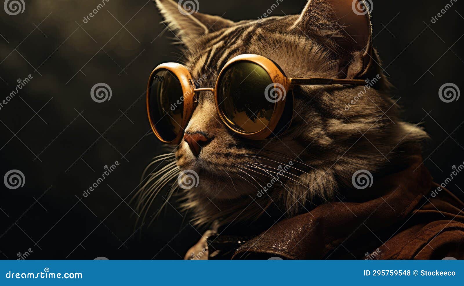 dieselpunk bengal cat with leather jacket and sunglasses
